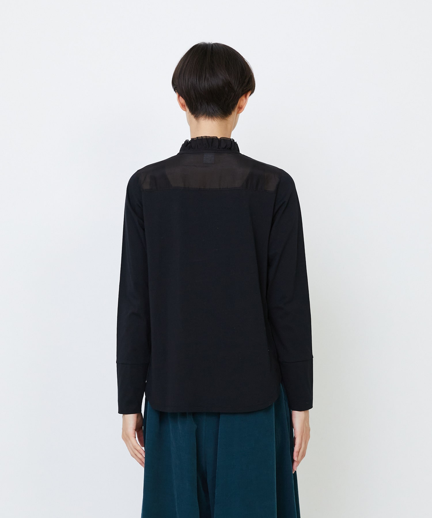 【LOISIR】｜2BUY10%OFF・3BUY20%OFF｜シルクコットンローン×ハイゲージ天竺カットソーブラウス 詳細画像 ブラック 29