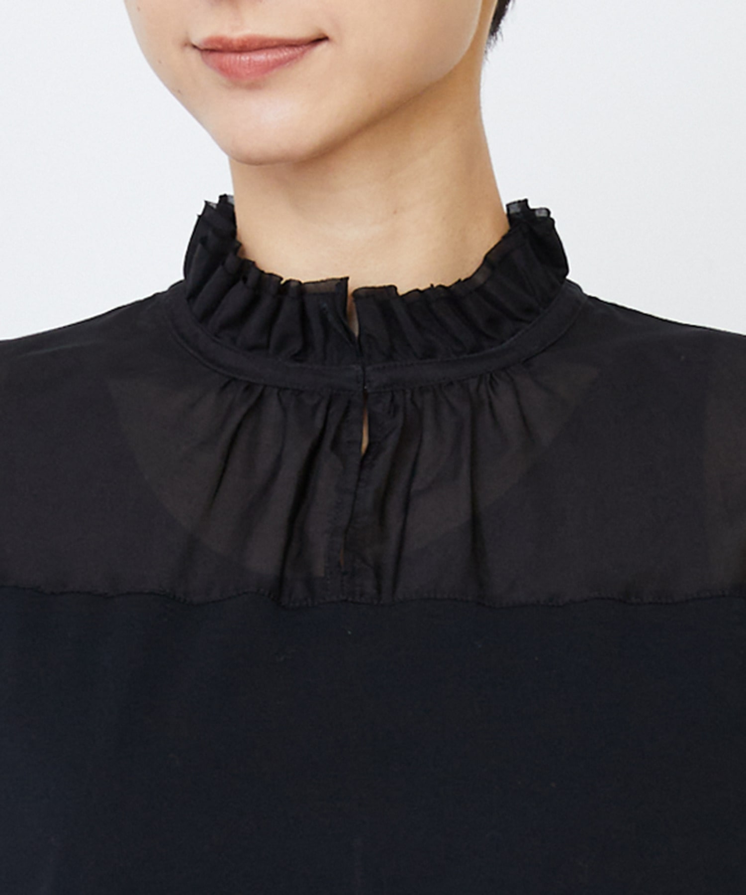 【LOISIR】｜2BUY10%OFF・3BUY20%OFF｜シルクコットンローン×ハイゲージ天竺カットソーブラウス 詳細画像 ブラック 30