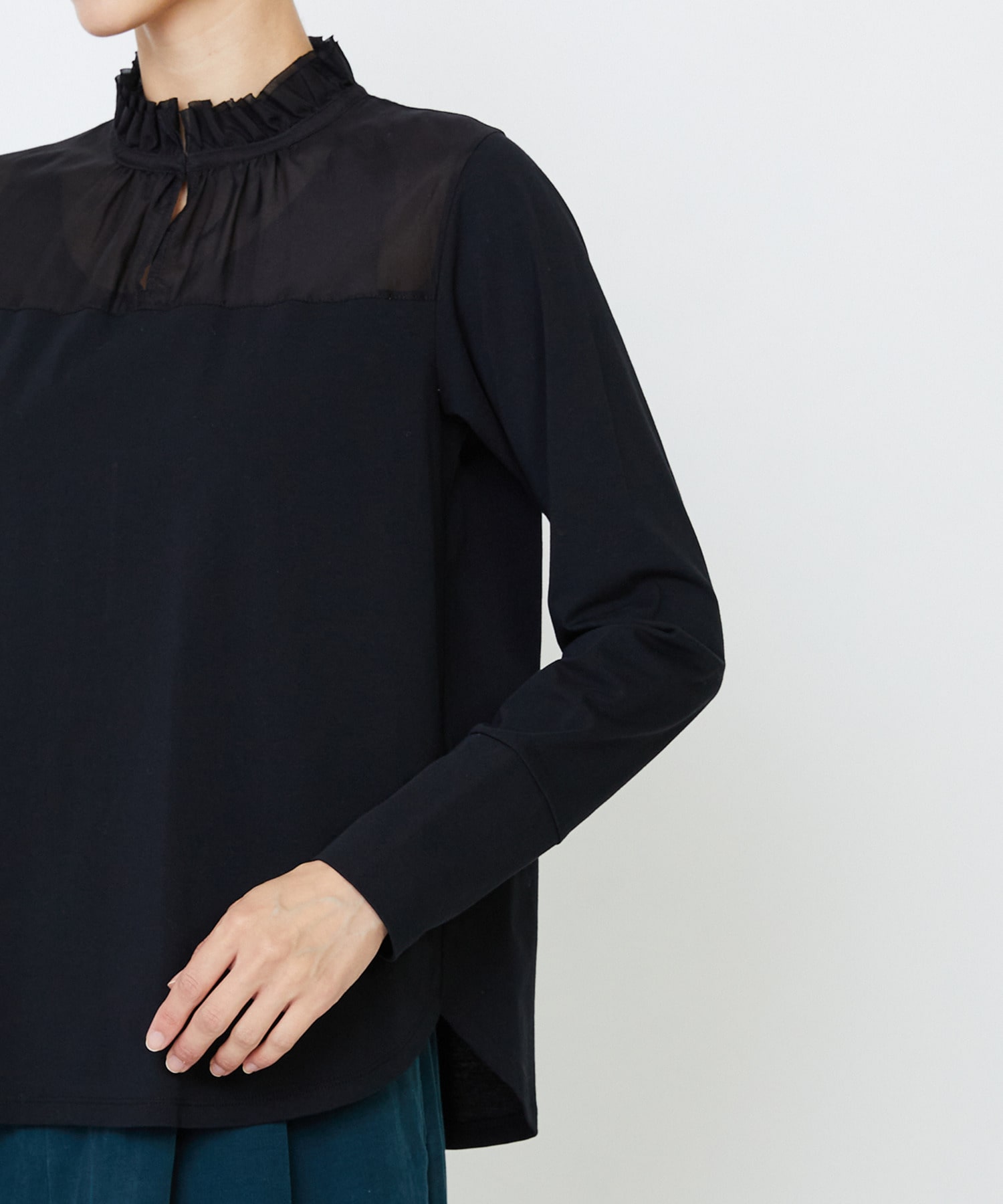 【LOISIR】｜2BUY10%OFF・3BUY20%OFF｜シルクコットンローン×ハイゲージ天竺カットソーブラウス 詳細画像 ブラック 32