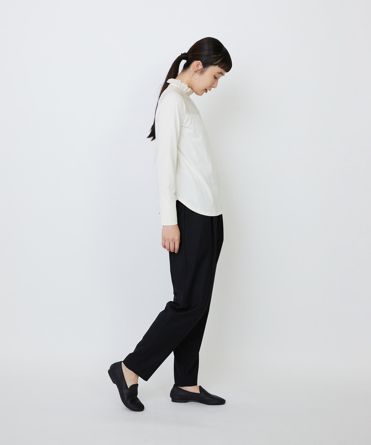 【LOISIR】｜2BUY10%OFF・3BUY20%OFF｜シルクコットンローン×ハイゲージ天竺カットソーブラウス 詳細画像 ブラック 4