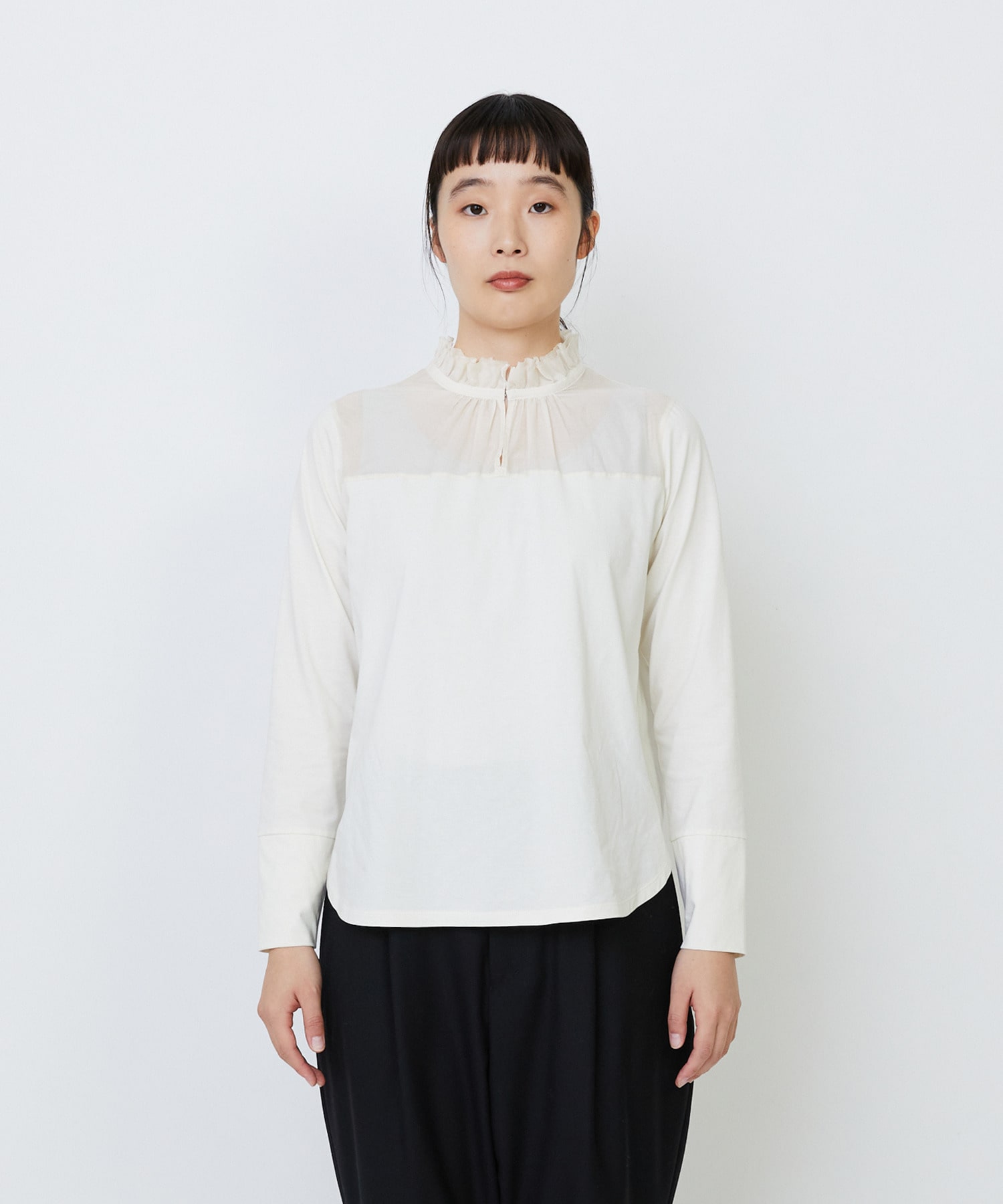 【LOISIR】｜2BUY10%OFF・3BUY20%OFF｜シルクコットンローン×ハイゲージ天竺カットソーブラウス 詳細画像 ブラック 6