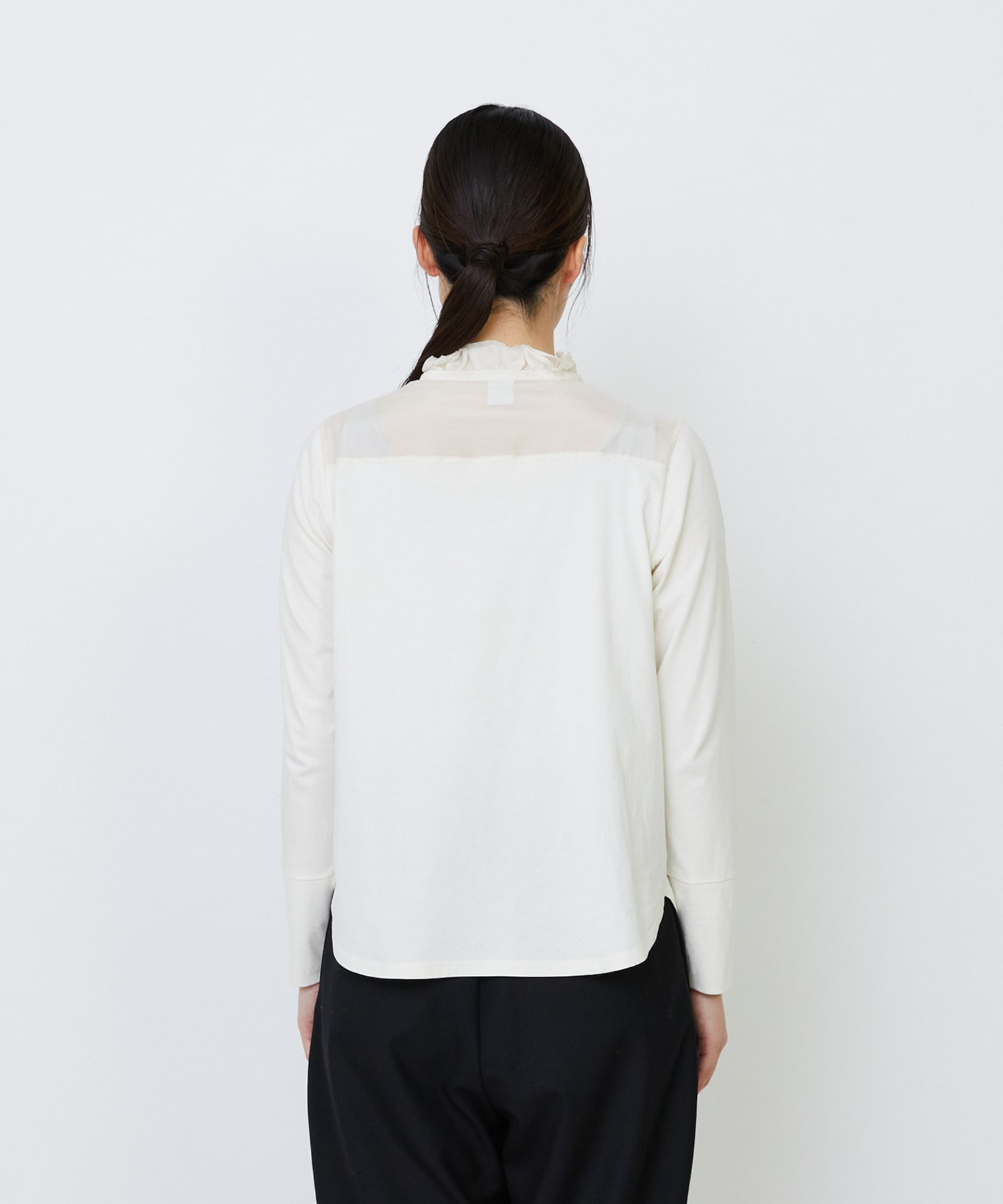 【LOISIR】｜2BUY10%OFF・3BUY20%OFF｜シルクコットンローン×ハイゲージ天竺カットソーブラウス 詳細画像 ブラック 8