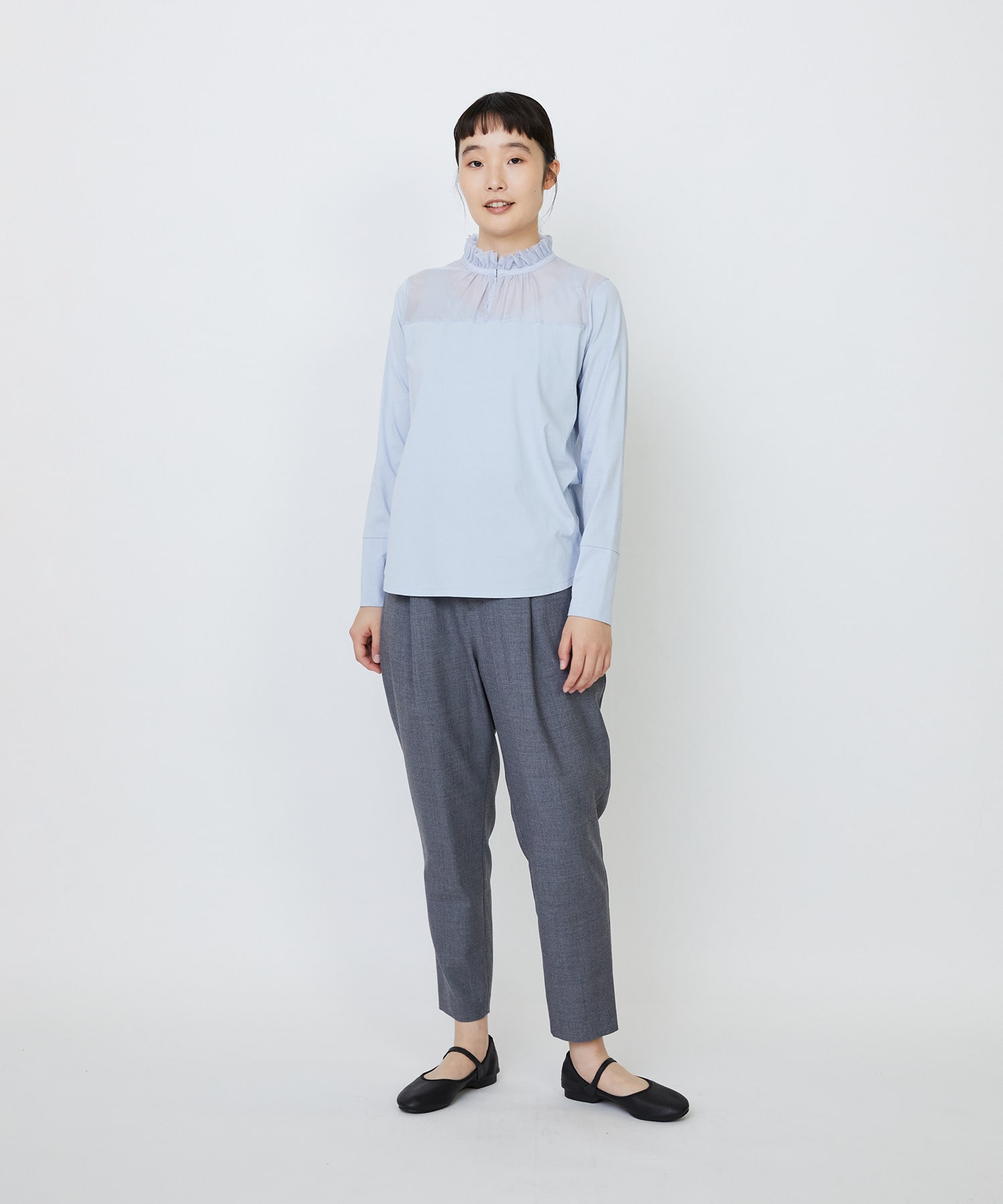 【LOISIR】｜2BUY10%OFF・3BUY20%OFF｜シルクコットンローン×ハイゲージ天竺カットソーブラウス 詳細画像 ブラック 9