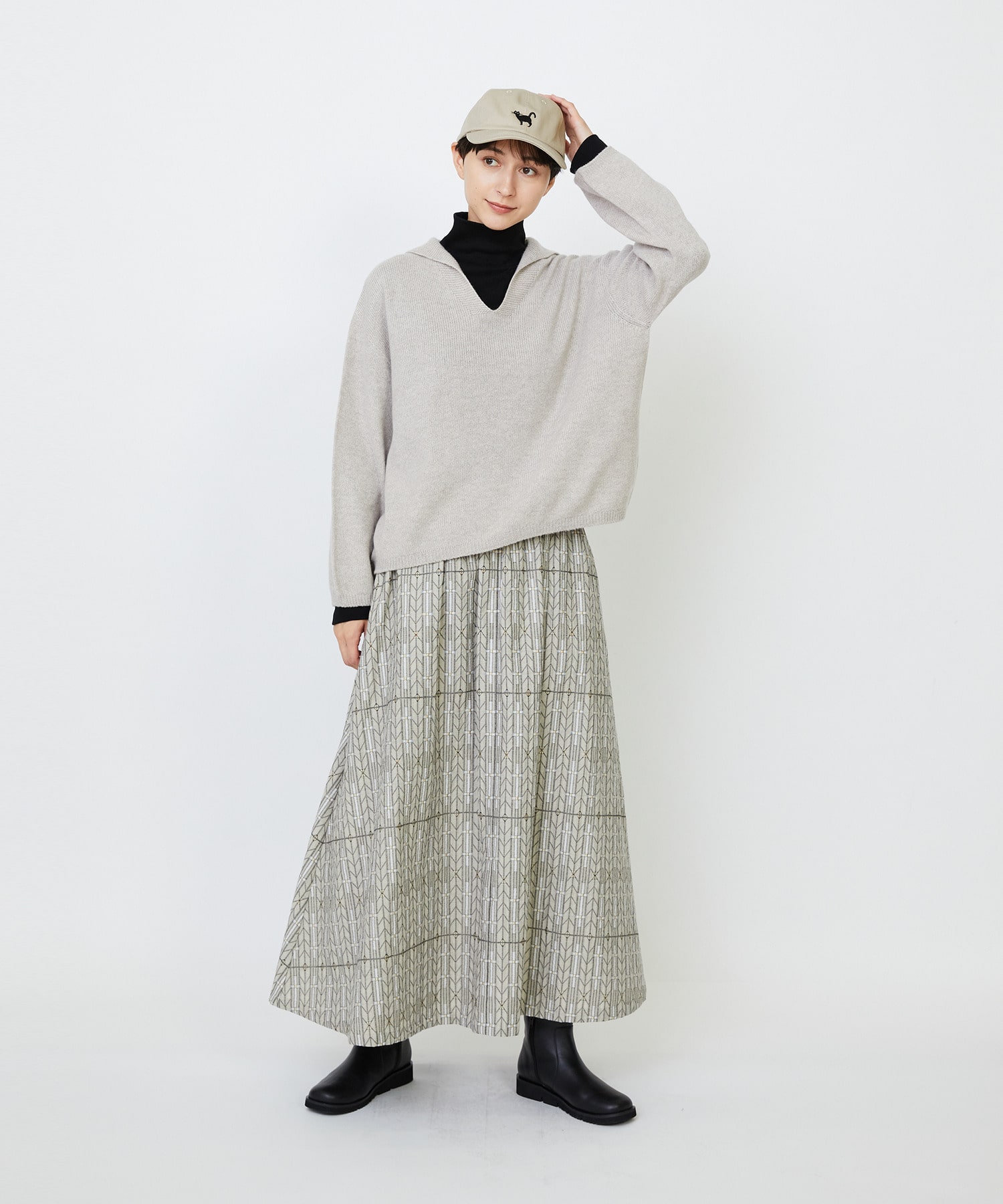 【LOISIR】【EC限定・アーティストコラボ】LOISIR×TORANEKOBONBON BLACK NEKO キャップ 詳細画像 オリーブ 1