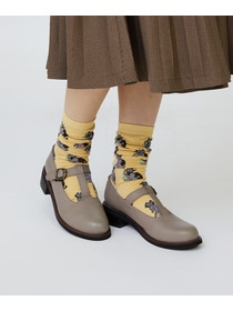 【LOISIR】【アーティストコラボ】LOISIR×TORANEKOBONBON 総柄ネコソックス 詳細画像 チャコール 1