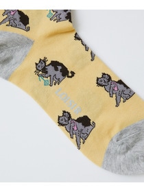 【LOISIR】【アーティストコラボ】LOISIR×TORANEKOBONBON 総柄ネコソックス 詳細画像 チャコール 4