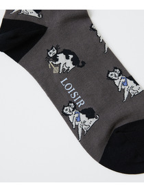 【LOISIR】【アーティストコラボ】LOISIR×TORANEKOBONBON 総柄ネコソックス 詳細画像 チャコール 8