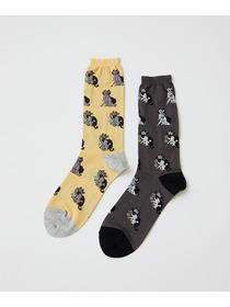 【LOISIR】【アーティストコラボ】LOISIR×TORANEKOBONBON 総柄ネコソックス 詳細画像 チャコール 9