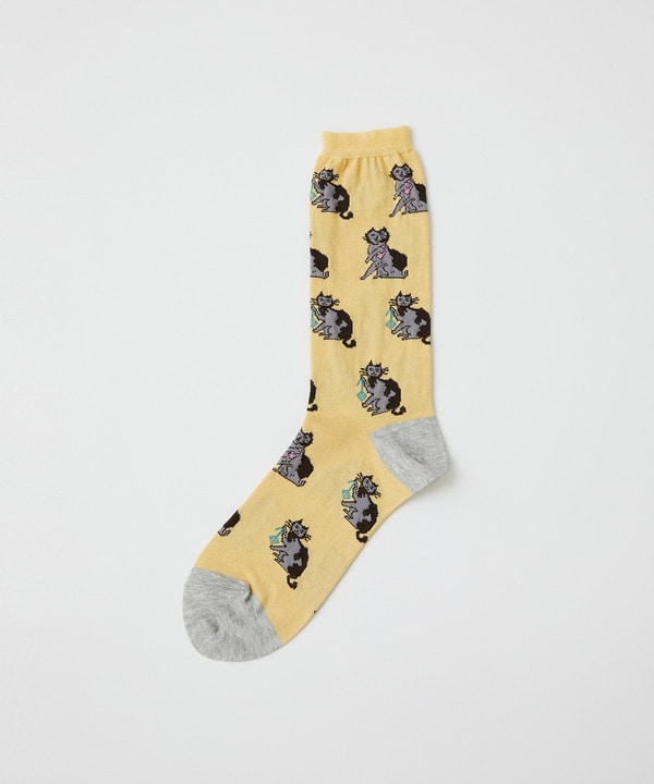 【LOISIR】｜2BUY10%OFF・3BUY20%OFF｜【アーティストコラボ】LOISIR×TORANEKOBONBON 総柄ネコソックス