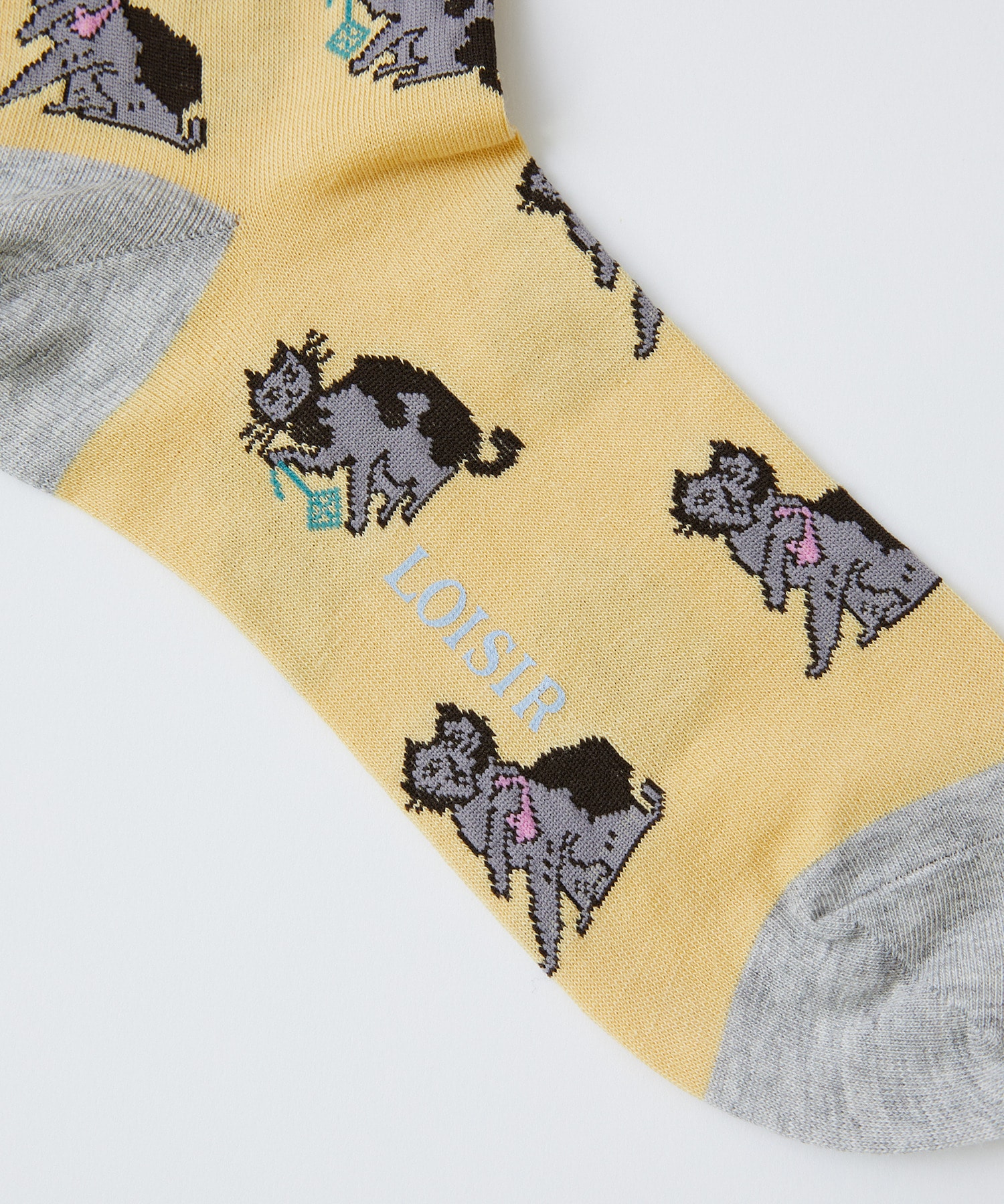 【LOISIR】【アーティストコラボ】LOISIR×TORANEKOBONBON 総柄ネコソックス 詳細画像 チャコール 4