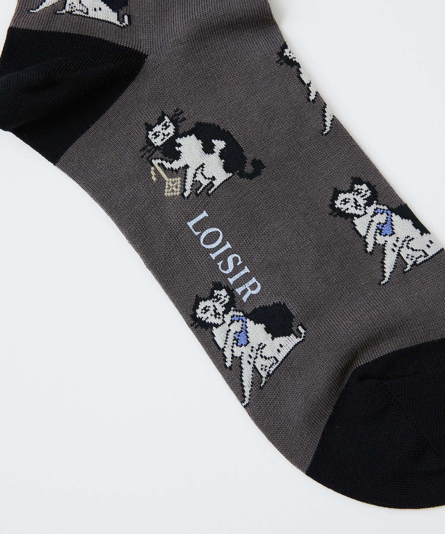 【LOISIR】【アーティストコラボ】LOISIR×TORANEKOBONBON 総柄ネコソックス 詳細画像 チャコール 8