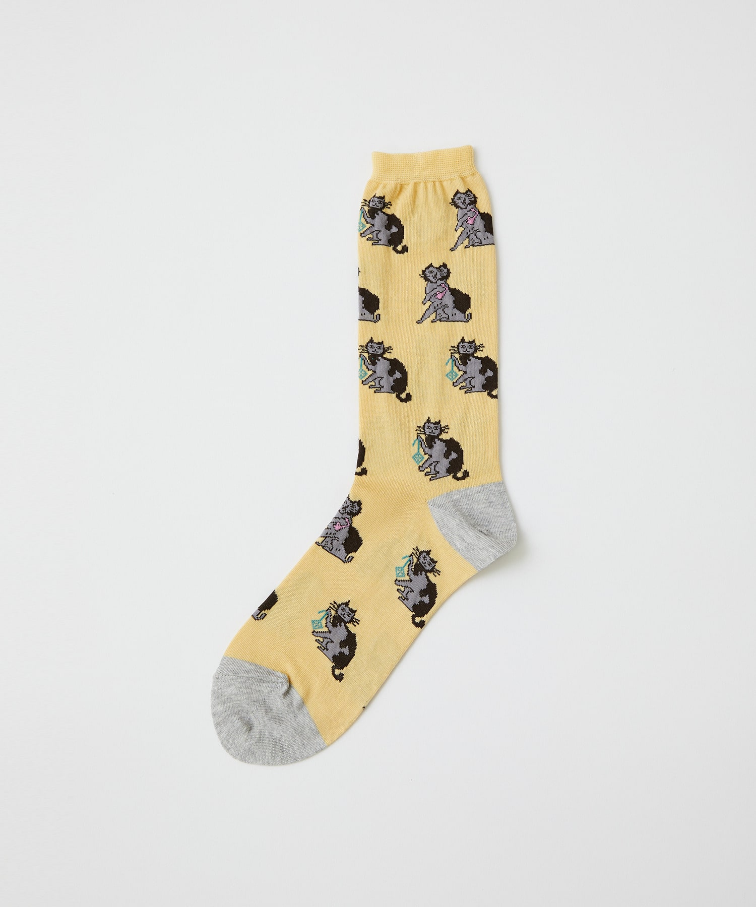 【LOISIR】【アーティストコラボ】LOISIR×TORANEKOBONBON 総柄ネコソックス 詳細画像 イエロー 1