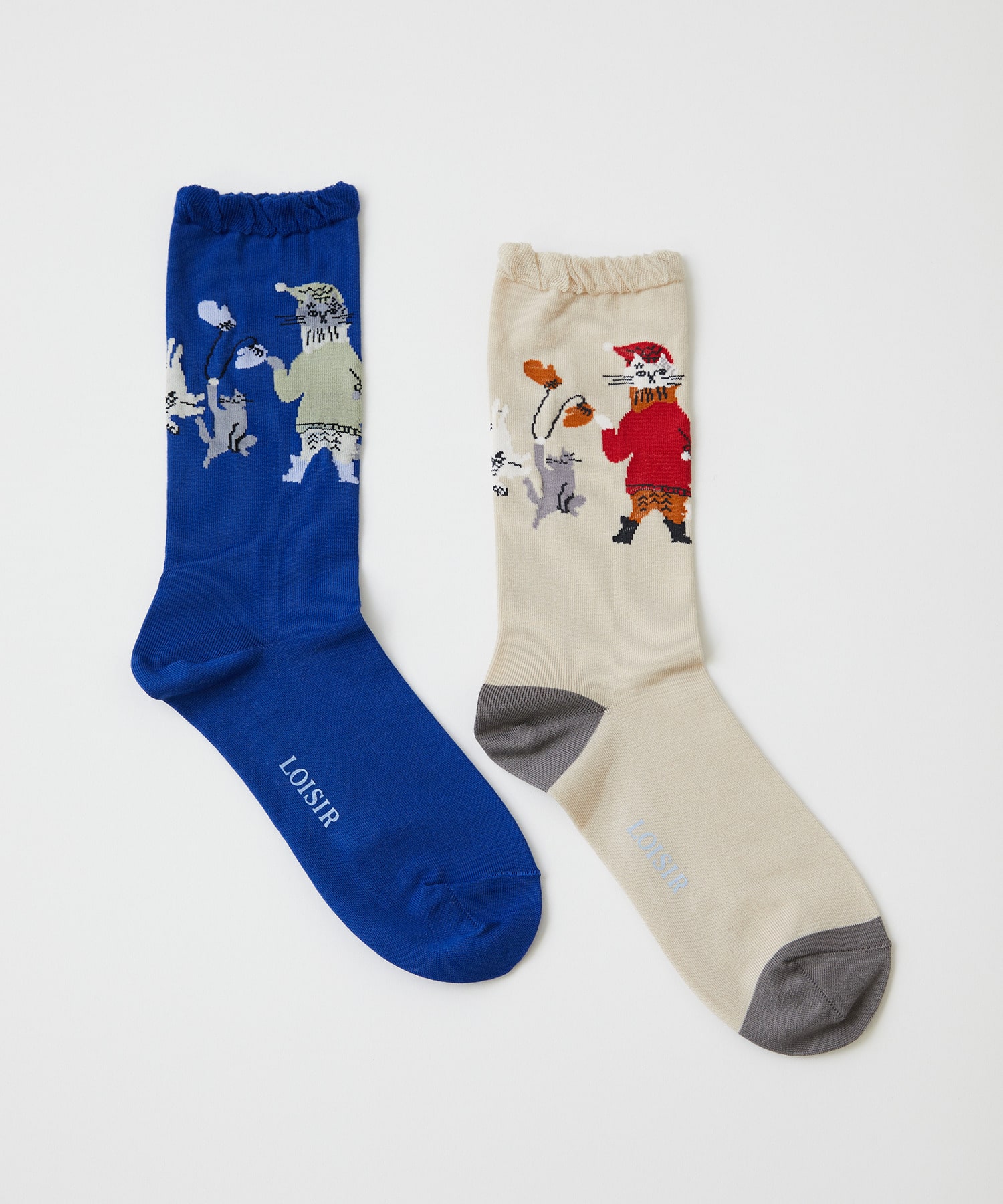 【LOISIR】｜2BUY10%OFF・3BUY20%OFF｜【アーティストコラボ】LOISIR×TORANEKOBONBON 戯れネコのソックス 詳細画像 ブルー 9