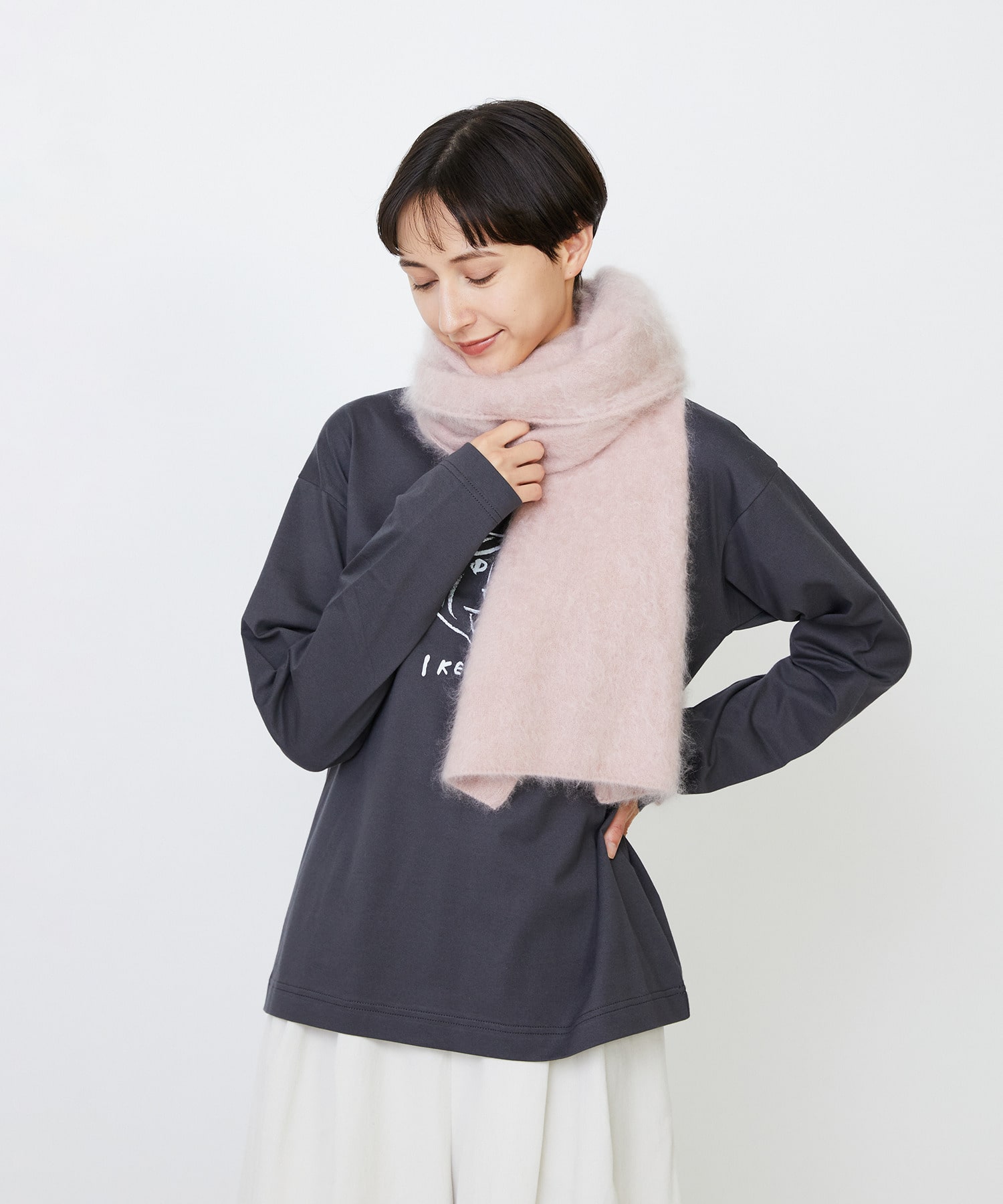 【LOISIR】カシミヤファー加工ストール 詳細画像 ピンク 6