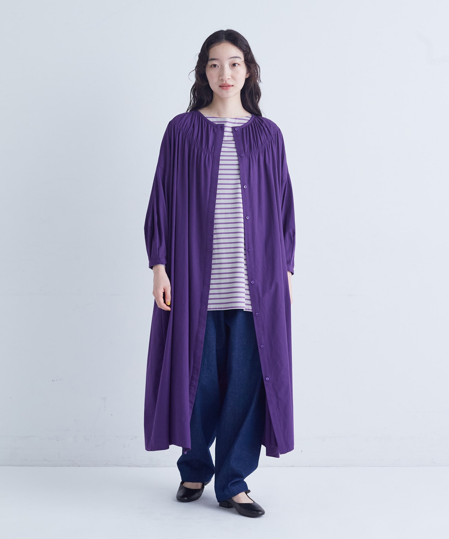 【congés payés】｜2BUY10%OFF・3BUY20%OFF｜シャーリングネックワンピース 詳細画像 パープル 1