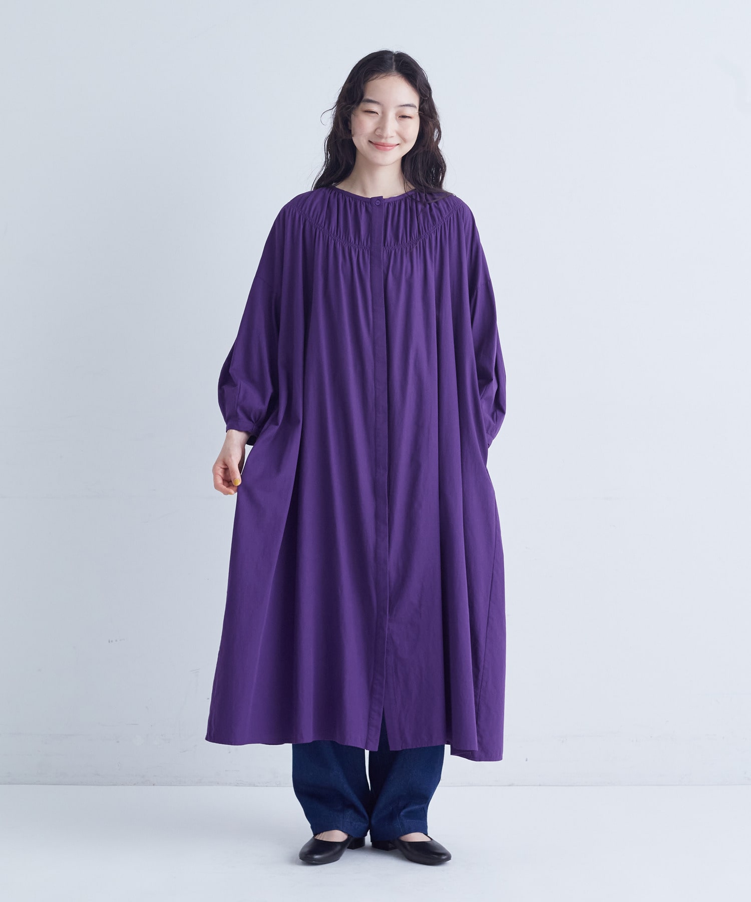 【congés payés】｜2BUY10%OFF・3BUY20%OFF｜シャーリングネックワンピース 詳細画像 パープル 3