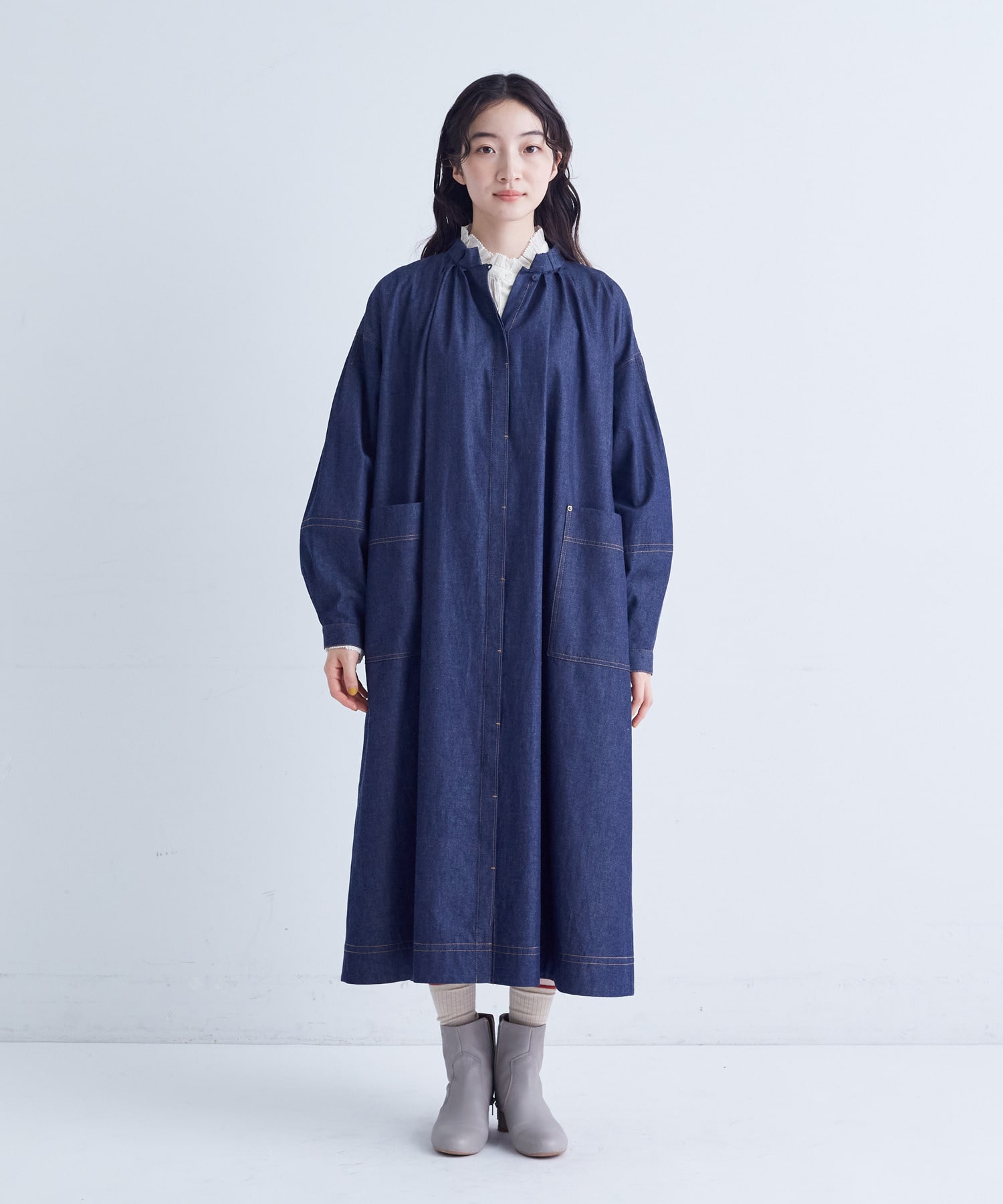 【congés payés】タックカラーデニムワンピース 詳細画像 インディゴブルー 5