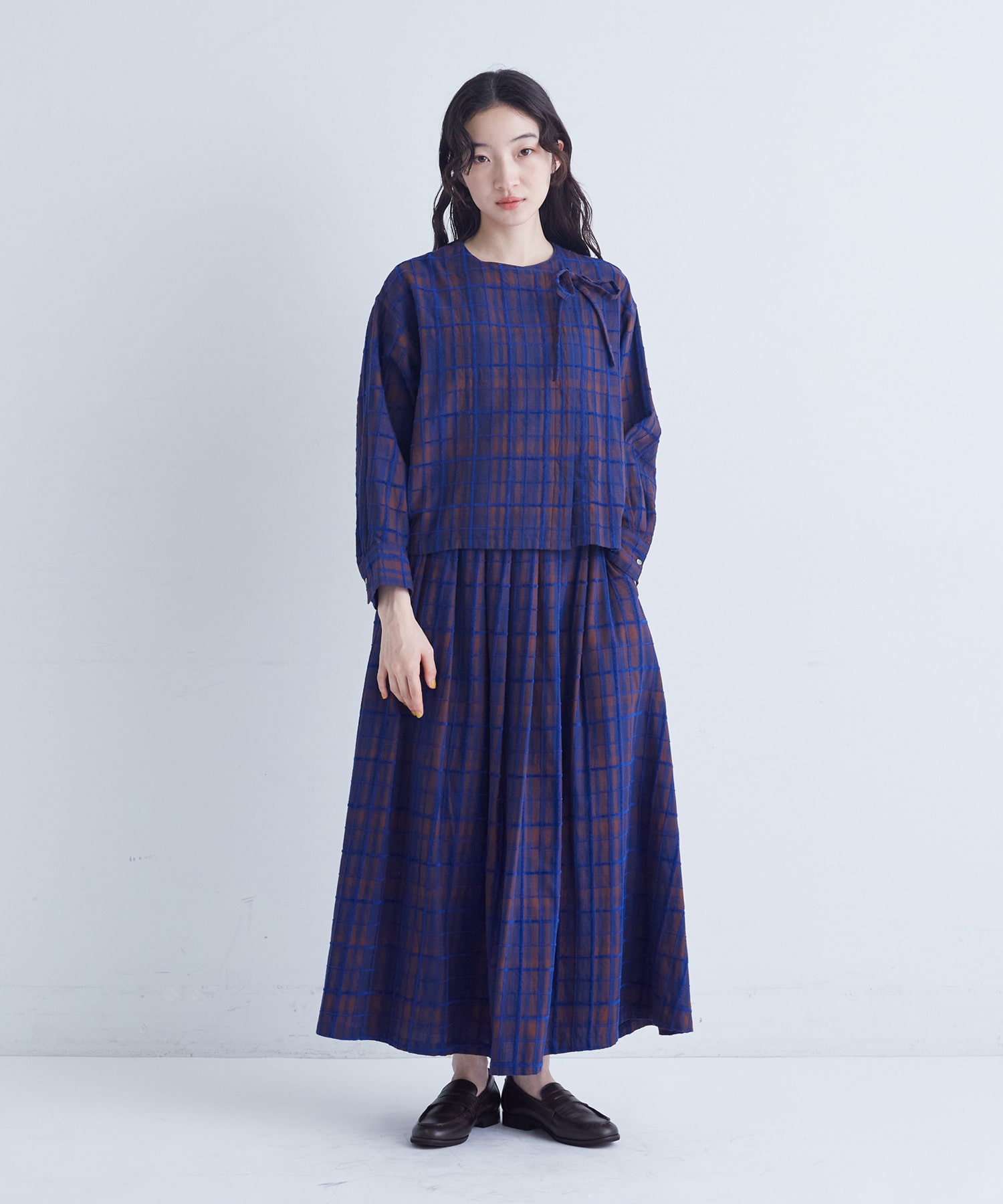 【congés payés】｜2BUY10%OFF・3BUY20%OFF｜モールチェックブラウス 詳細画像 ブルー系その他 1