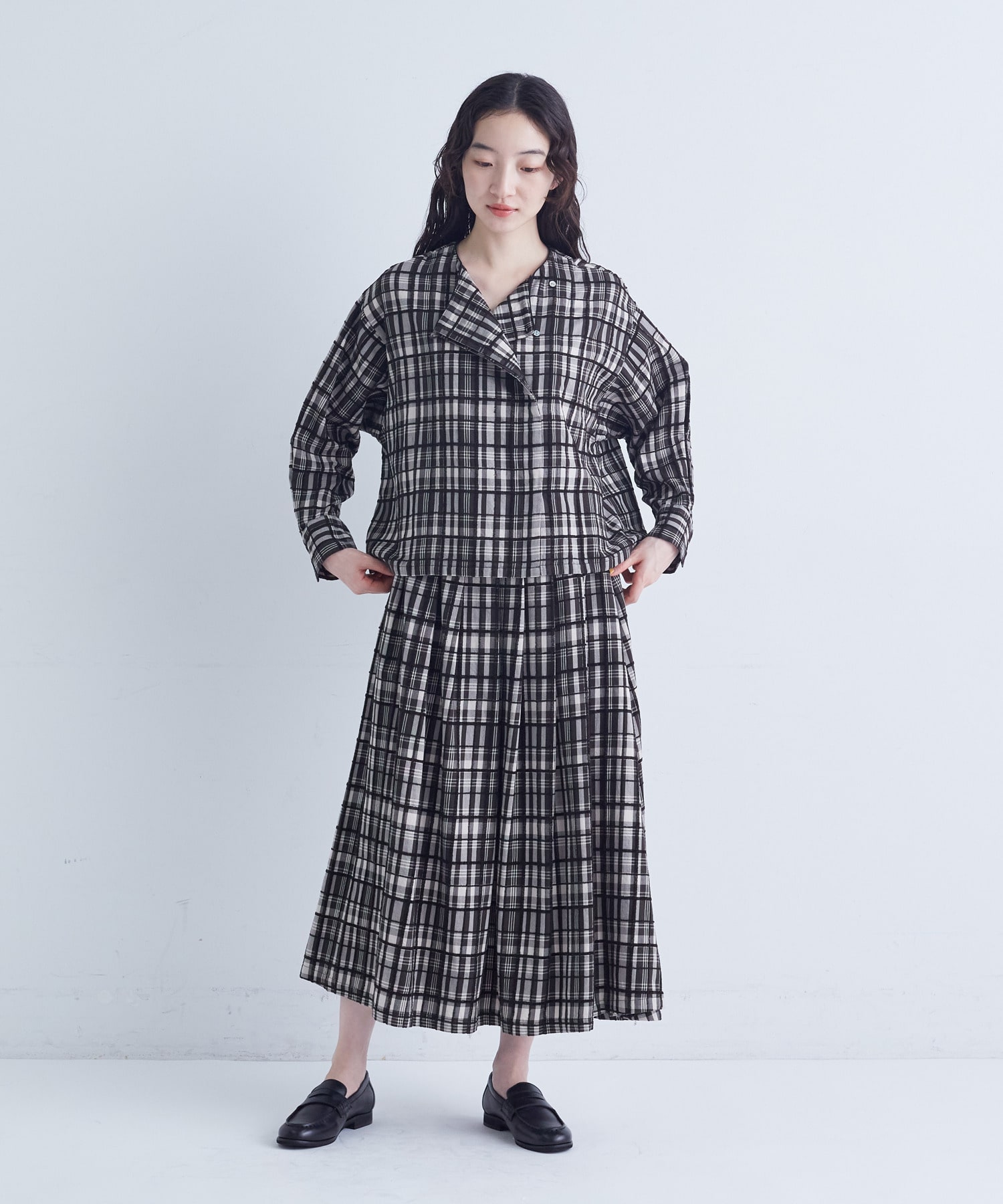 【congés payés】｜2BUY10%OFF・3BUY20%OFF｜モールチェックブラウス 詳細画像 ブルー系その他 10