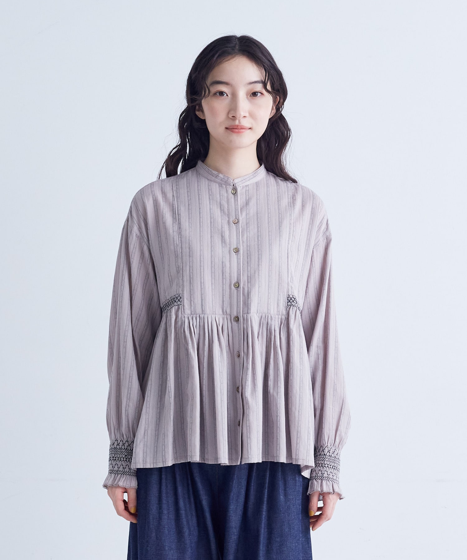 【congés payés】｜2BUY10%OFF・3BUY20%OFF｜スモッキングドビーブラウス 詳細画像 グレイッシュベージュ 5