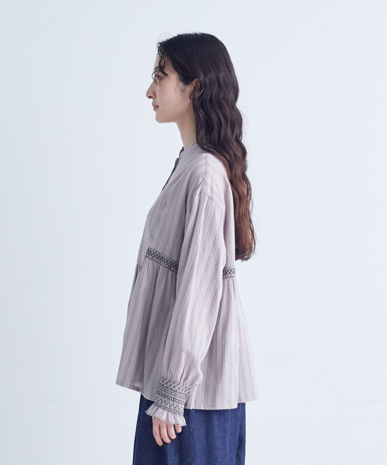 【congés payés】｜2BUY10%OFF・3BUY20%OFF｜スモッキングドビーブラウス 詳細画像 グレイッシュベージュ 6