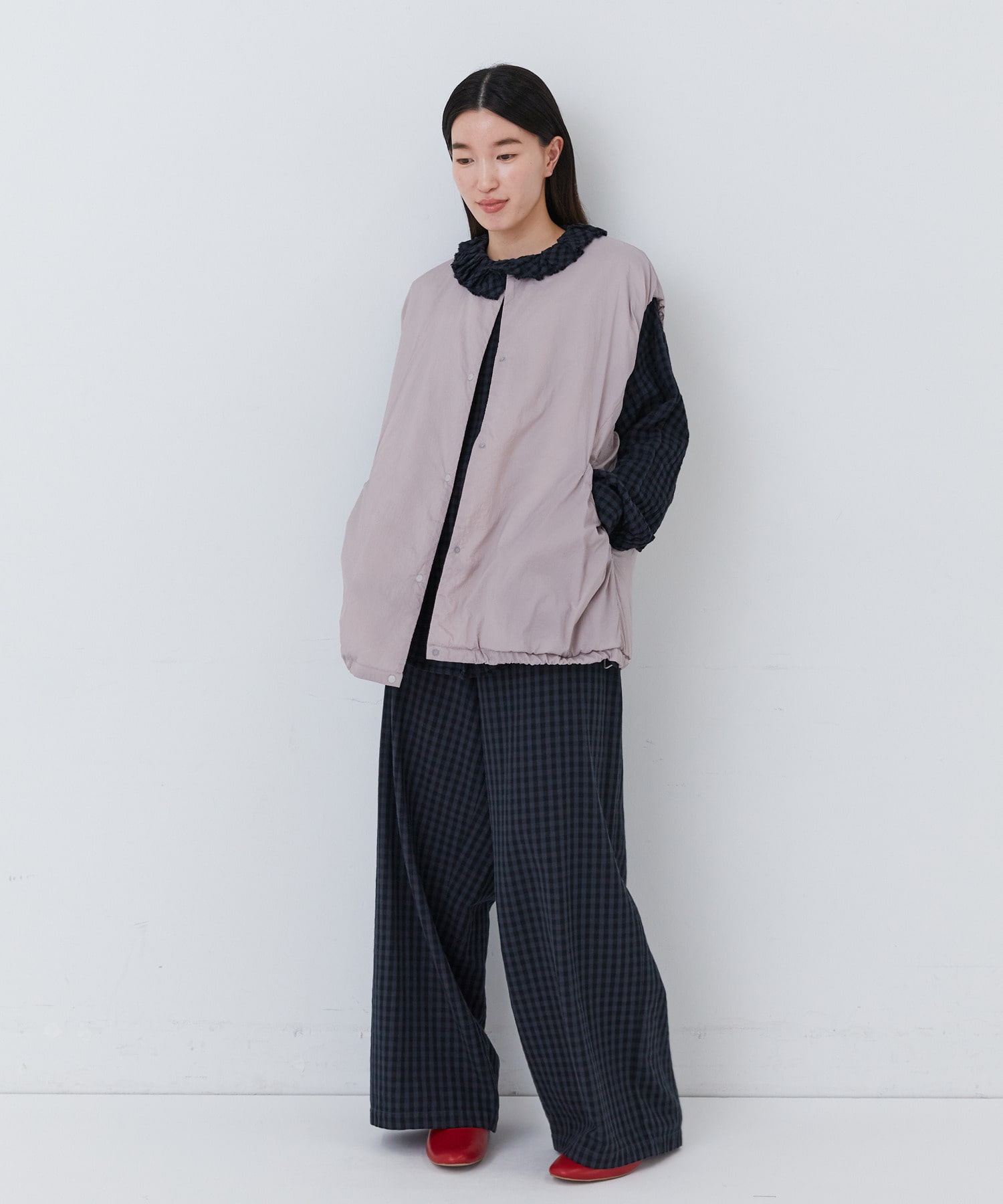 【congés payés】｜2BUY10%OFF・3BUY20%OFF｜フリルカラーシャツ 詳細画像 チェック 10