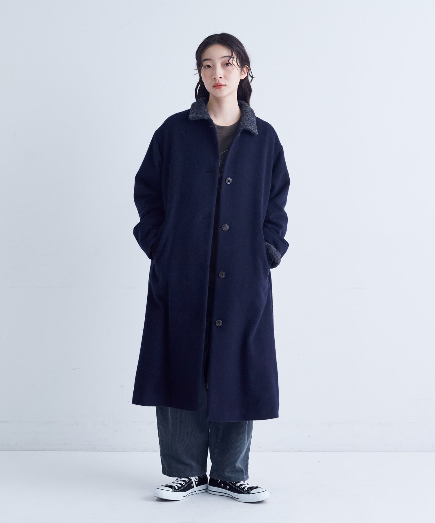 【congés payés】｜2BUY10%OFF・3BUY20%OFF｜シャギーステンカラーコート 詳細画像 ネイビー 1