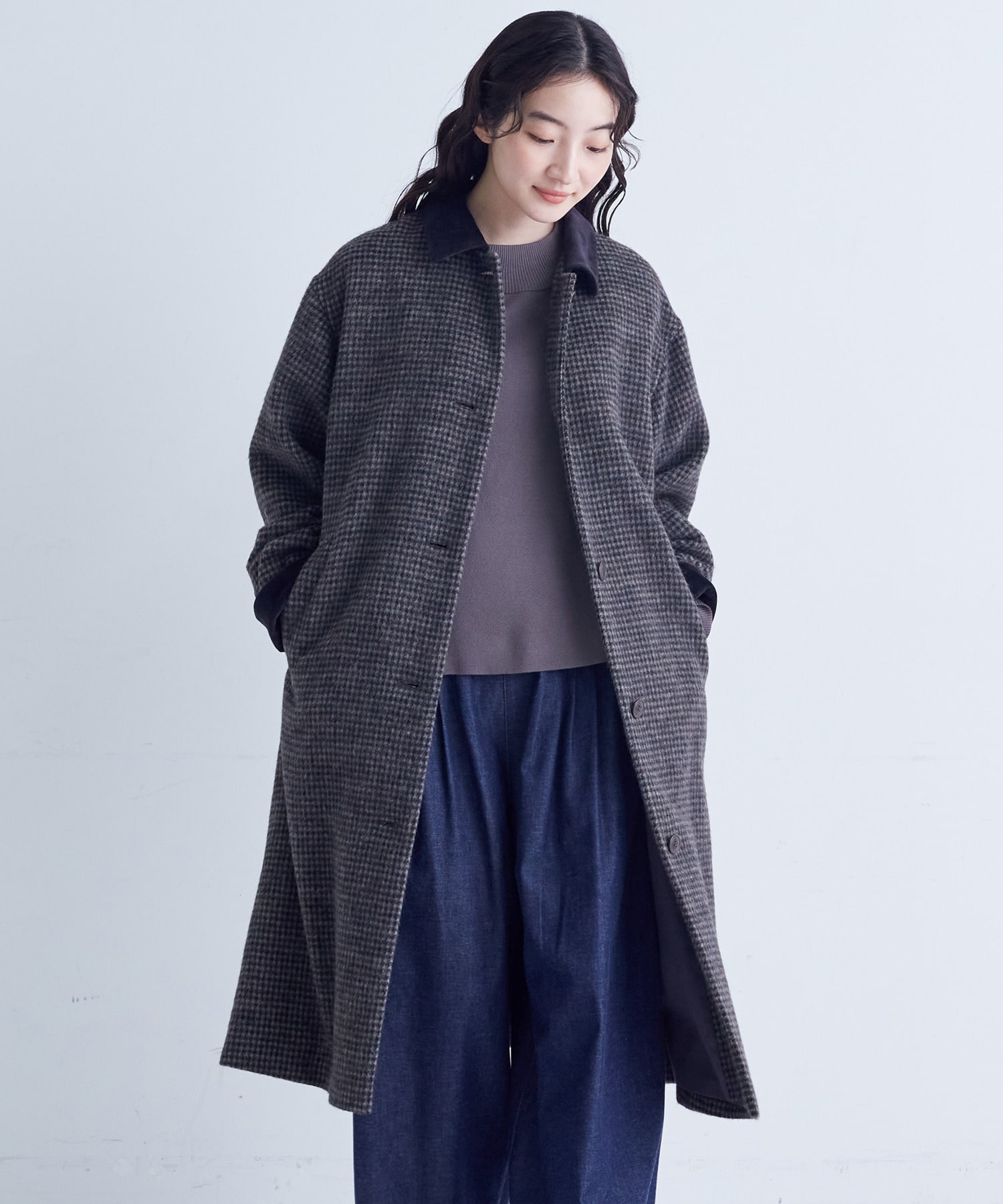 【congés payés】｜2BUY10%OFF・3BUY20%OFF｜シャギーステンカラーコート 詳細画像 ネイビー 13