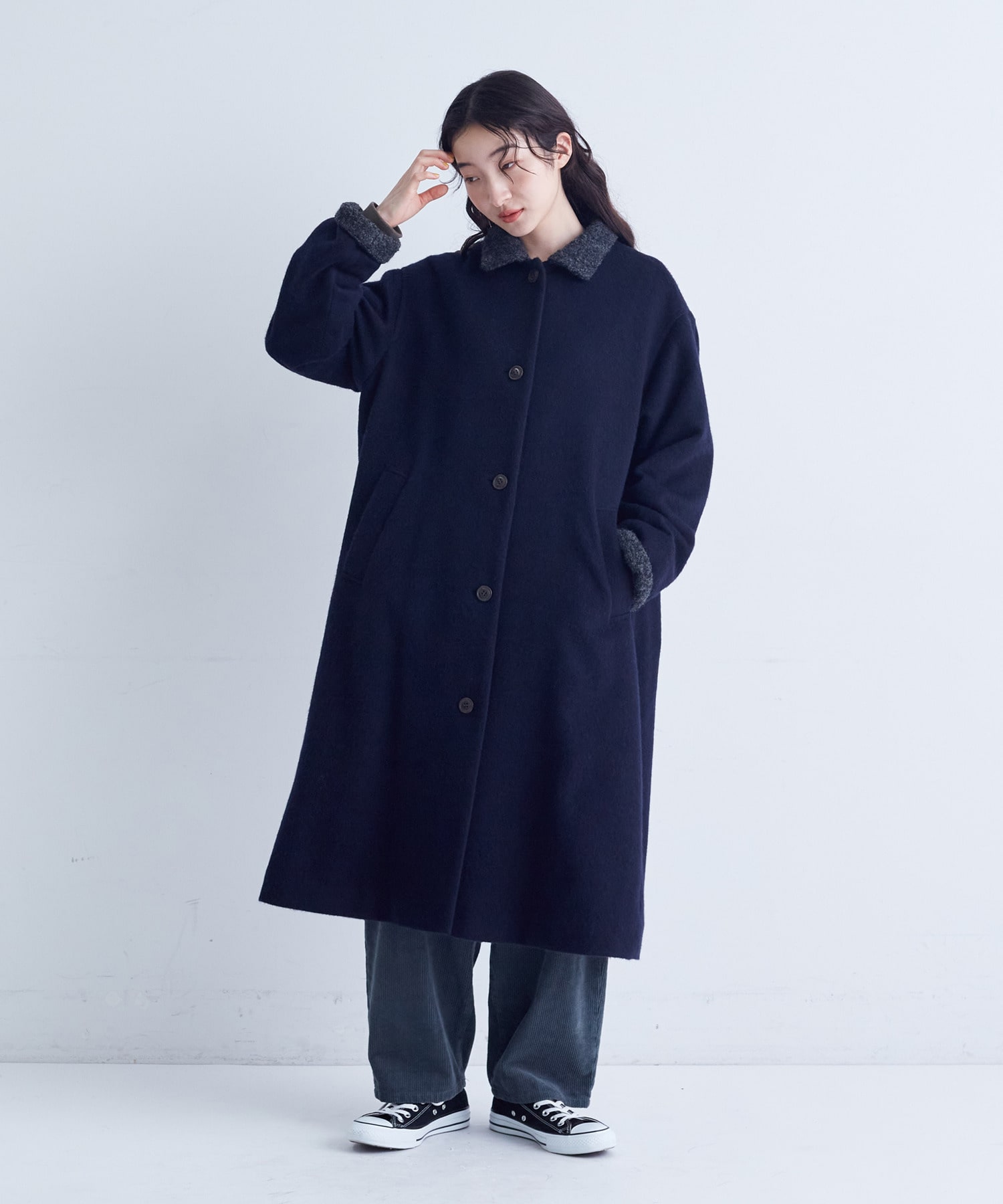 【congés payés】｜2BUY10%OFF・3BUY20%OFF｜シャギーステンカラーコート 詳細画像 ネイビー 2