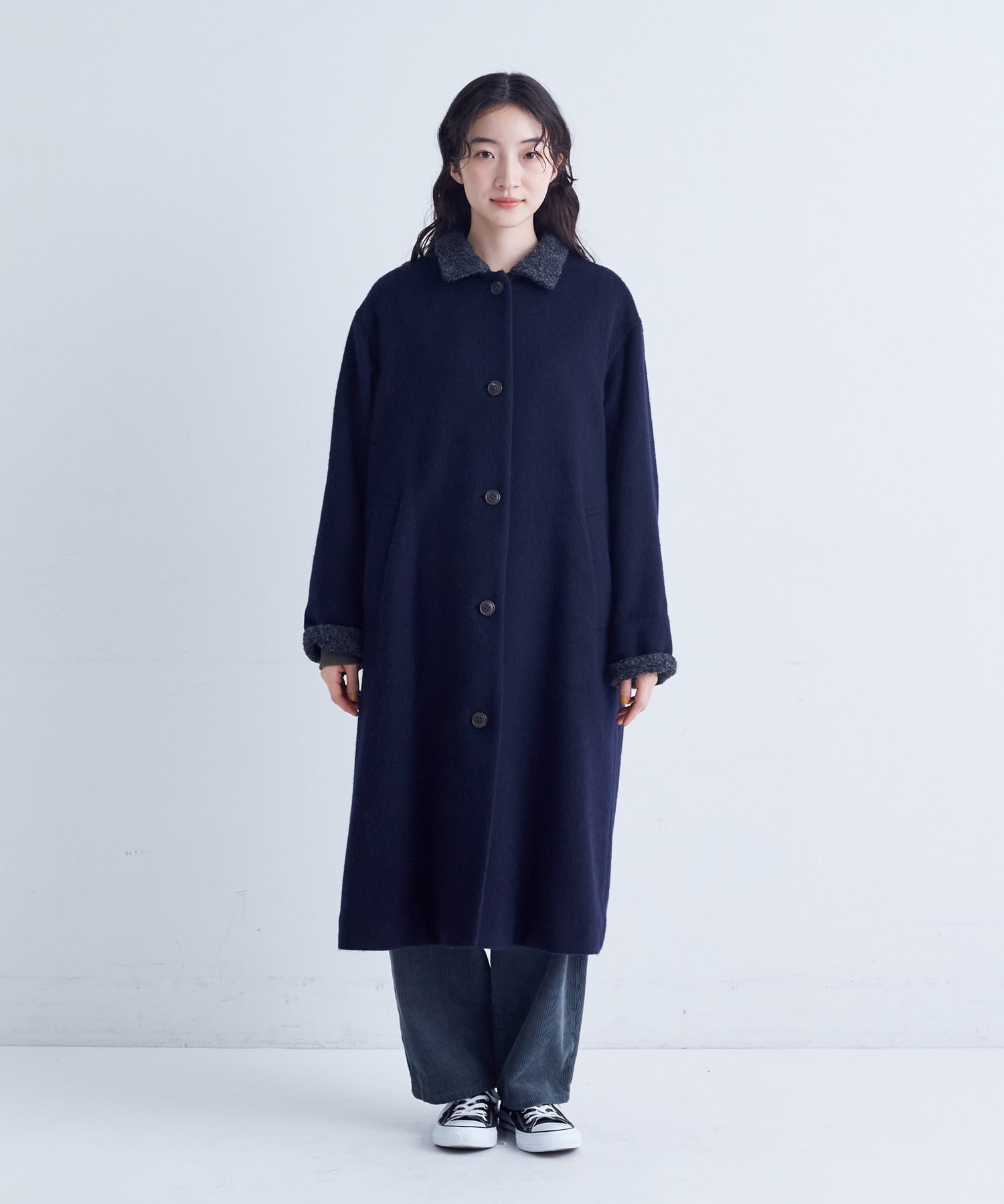 【congés payés】｜2BUY10%OFF・3BUY20%OFF｜シャギーステンカラーコート 詳細画像 ネイビー 6