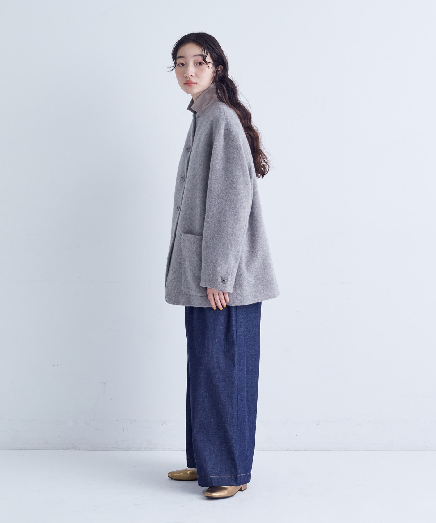 CLASS コットンウール テーラードジャケット 46 クラス ネイビー セール】 【洗える】ウールライクカルゼ テーラードジャケット