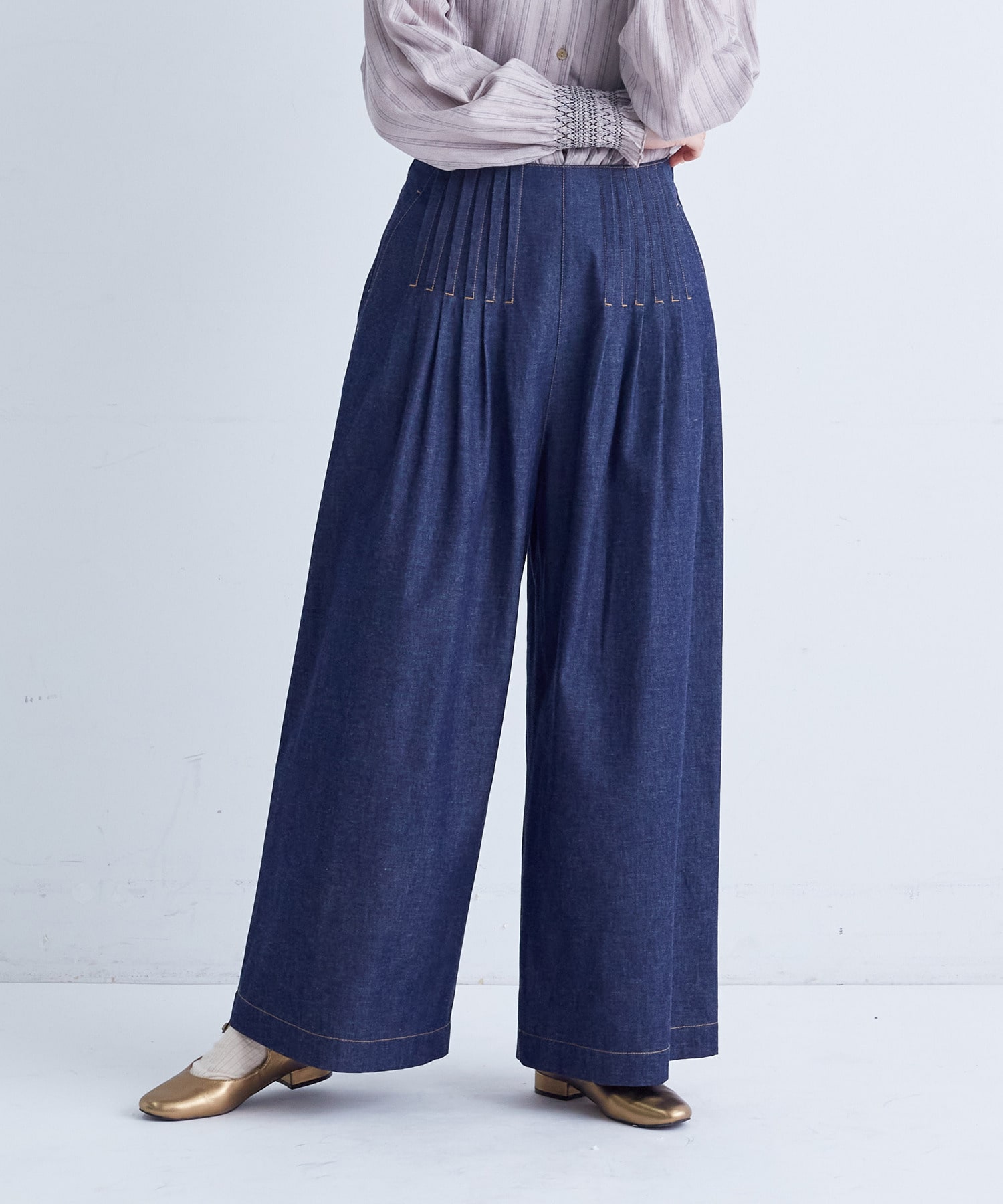 【congés payés】｜2BUY10%OFF・3BUY20%OFF｜タックデニムワイドパンツ 詳細画像 インディゴブルー 9