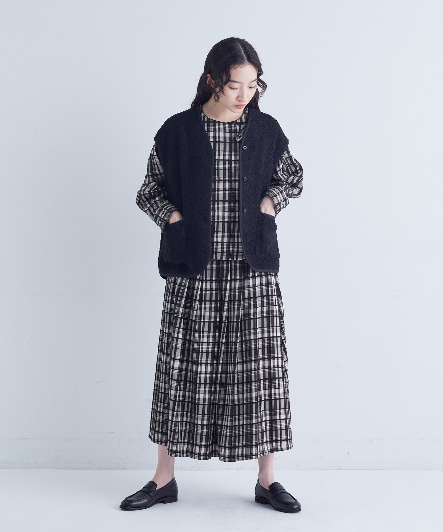 【congés payés】｜2BUY10%OFF・3BUY20%OFF｜モールチェックスカート 詳細画像 ブラック系その他 17