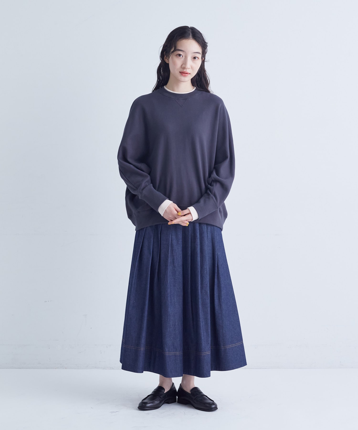 【congés payés】タックデニムスカート 詳細画像 インディゴブルー 2