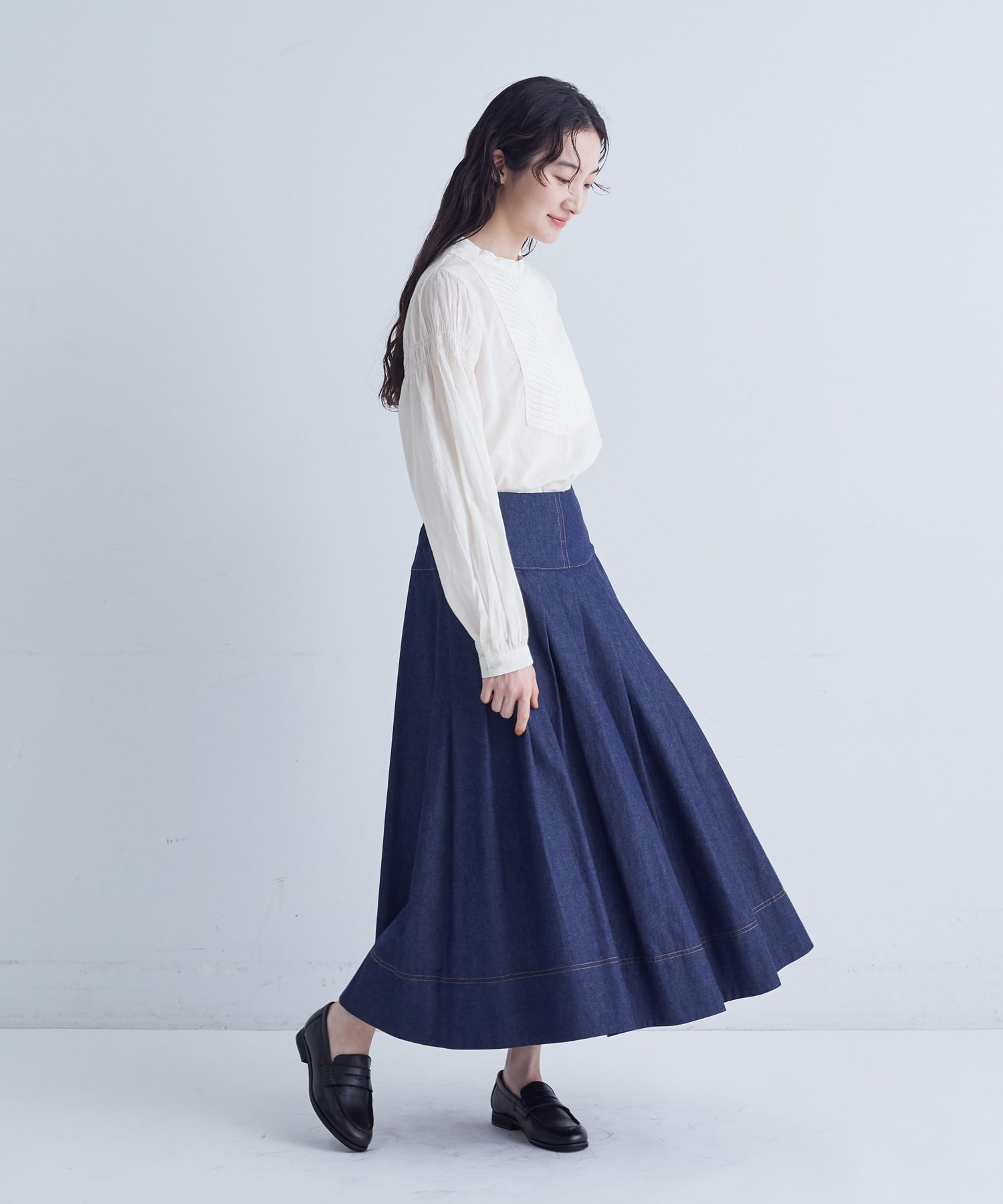 【congés payés】タックデニムスカート 詳細画像 インディゴブルー 6