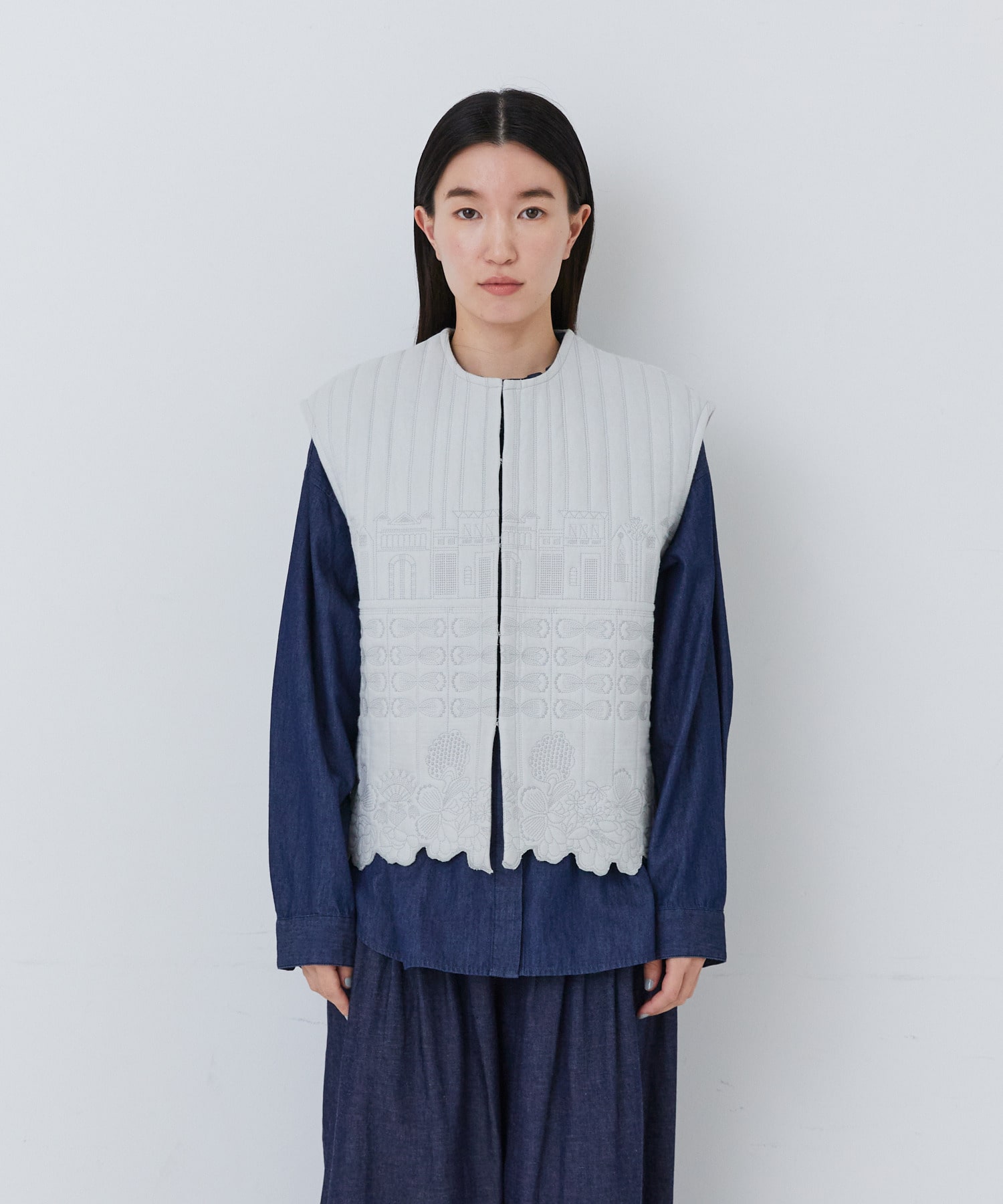 【congés payés】｜2BUY10%OFF・3BUY20%OFF｜ダブルガーゼ刺繍ベスト 詳細画像 ブラック 4