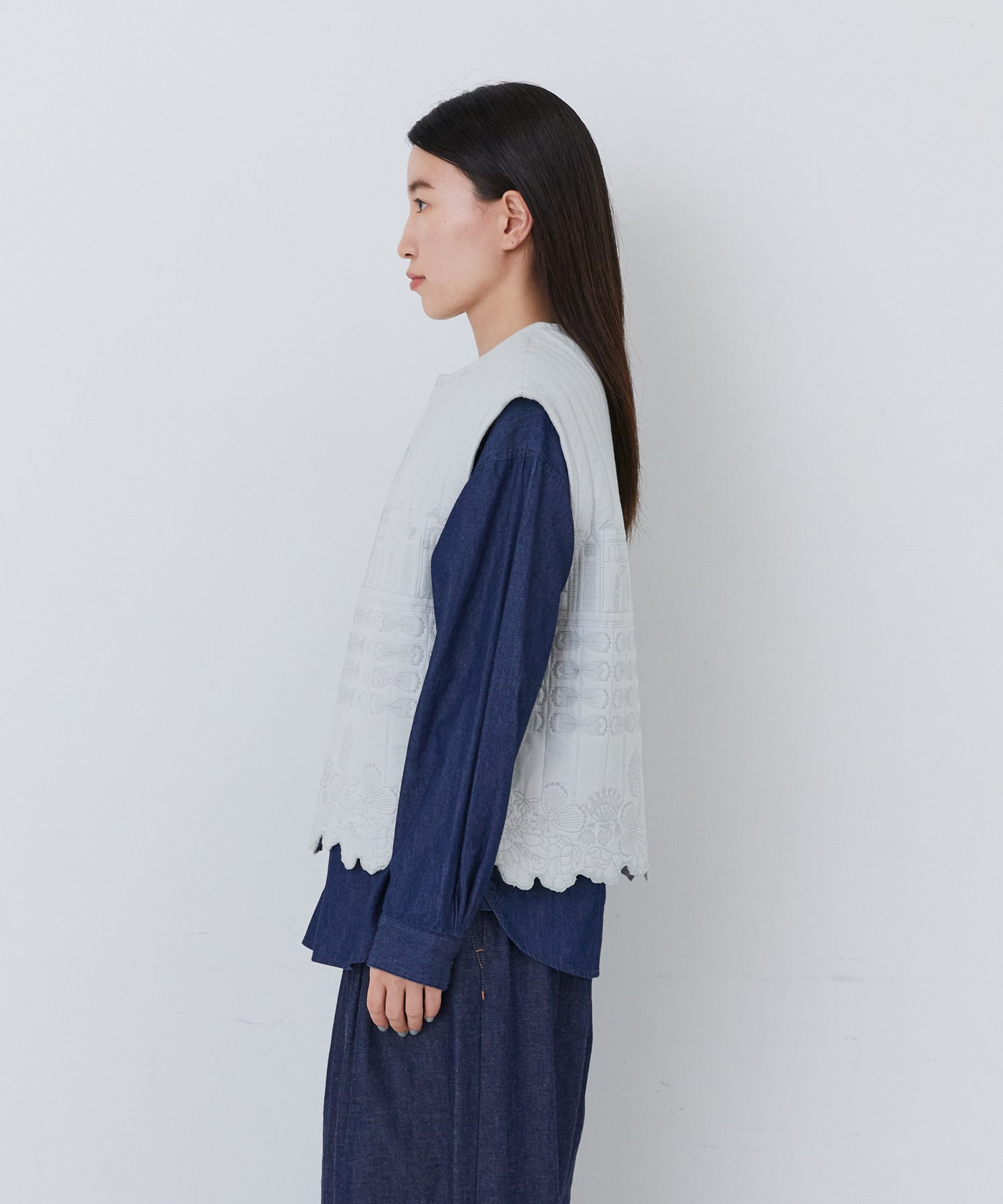 【congés payés】｜2BUY10%OFF・3BUY20%OFF｜ダブルガーゼ刺繍ベスト 詳細画像 ブラック 5