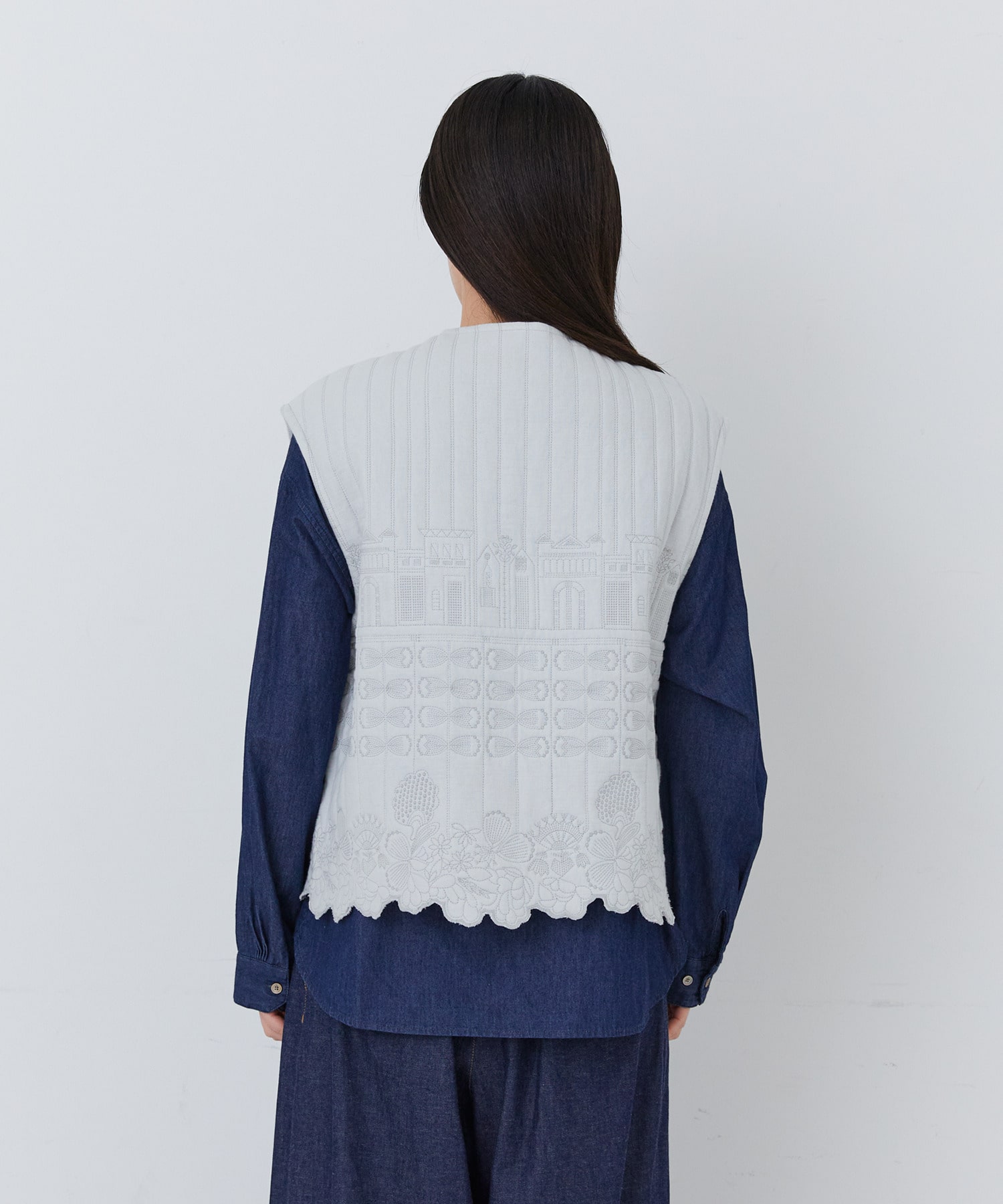 【congés payés】｜2BUY10%OFF・3BUY20%OFF｜ダブルガーゼ刺繍ベスト 詳細画像 ブラック 6