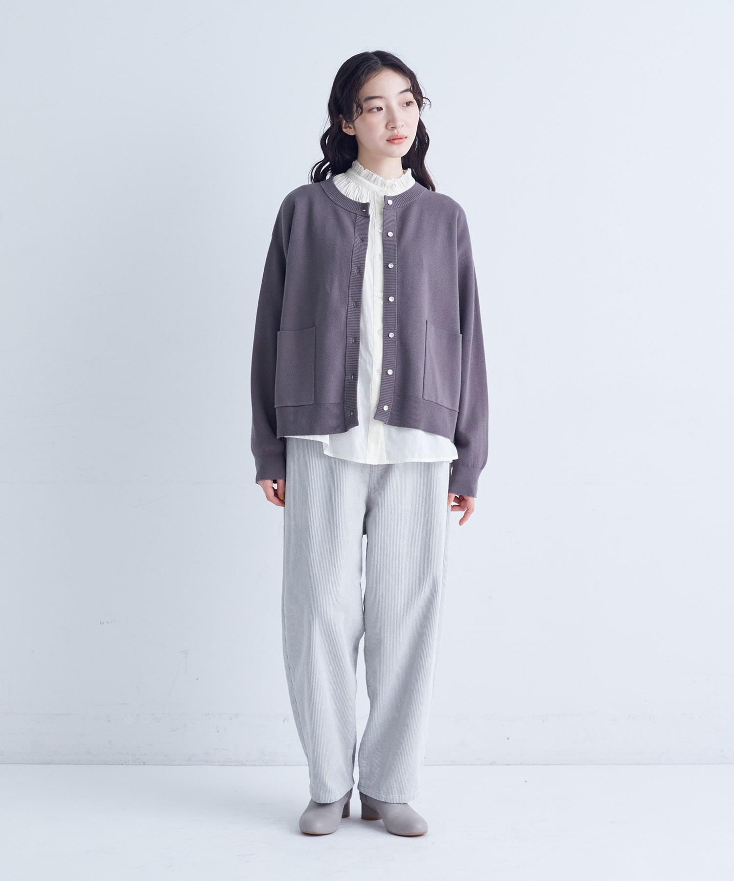 【congés payés】｜2BUY10%OFF・3BUY20%OFF｜コットンミラノリブ丸首カーディガン 詳細画像 ブラック 13