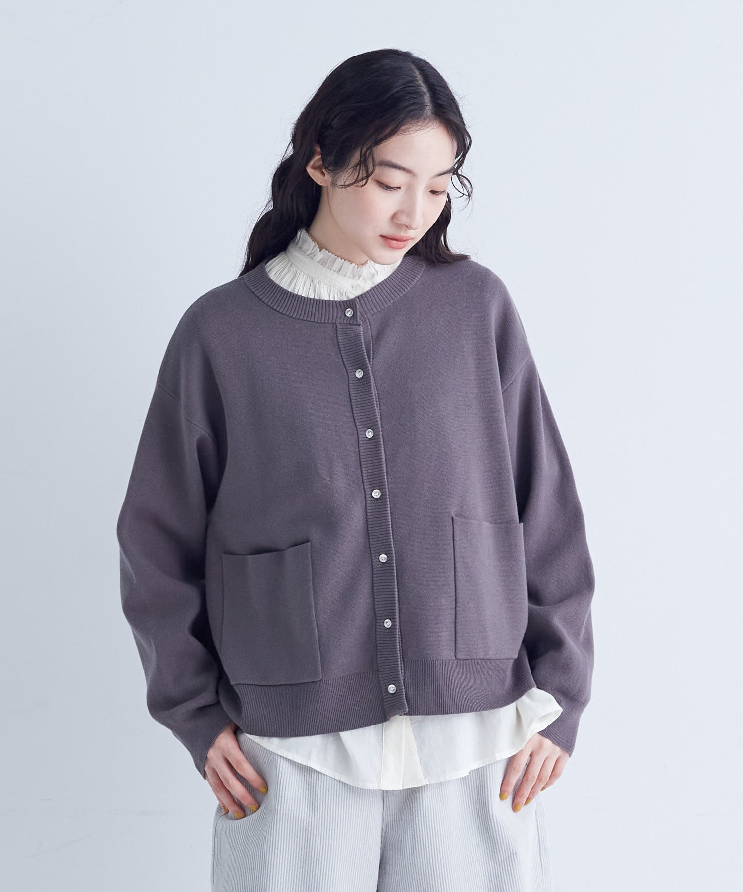 【congés payés】｜2BUY10%OFF・3BUY20%OFF｜コットンミラノリブ丸首カーディガン 詳細画像 ブラック 16