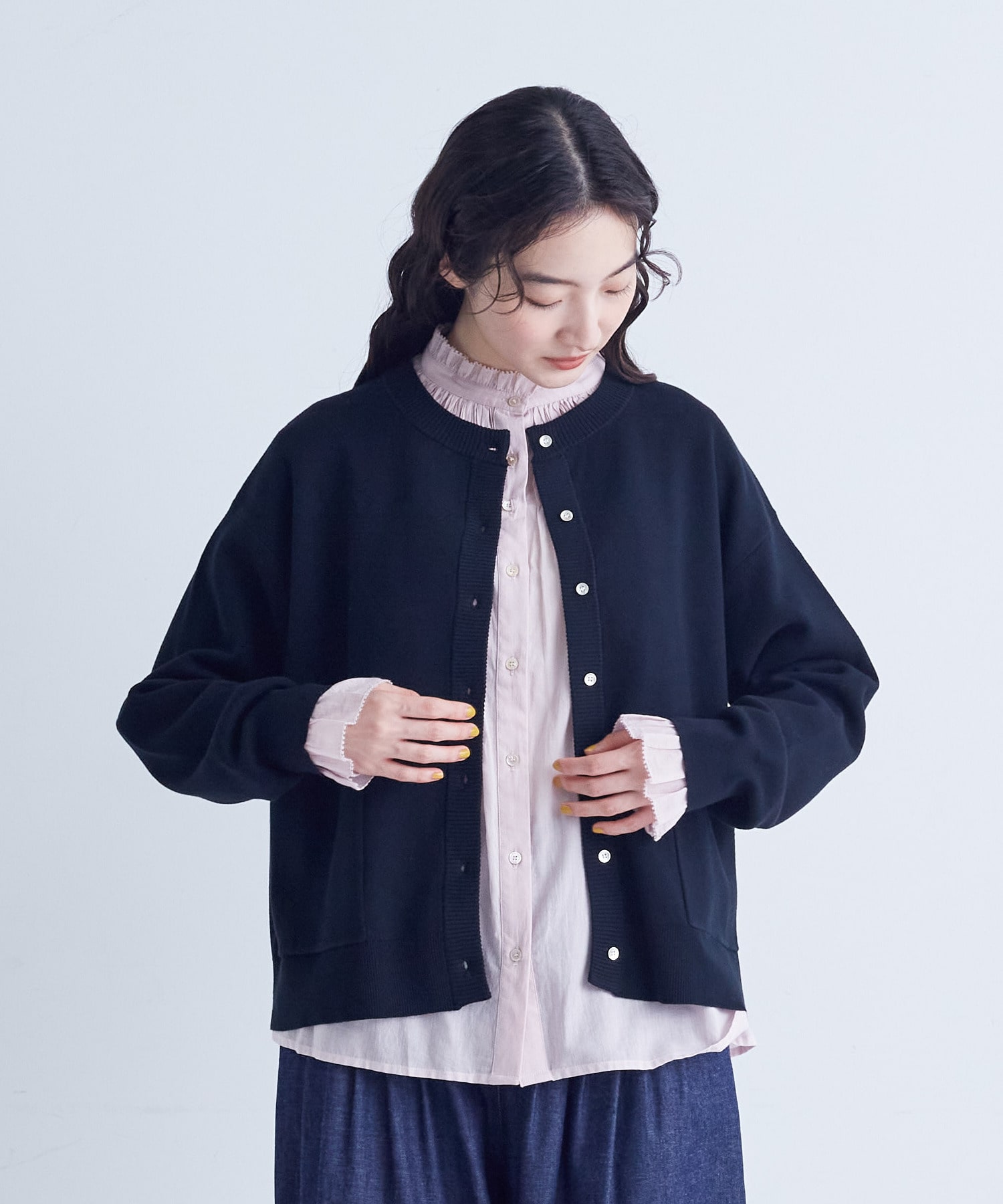 【congés payés】｜2BUY10%OFF・3BUY20%OFF｜コットンミラノリブ丸首カーディガン 詳細画像 ブラック 23