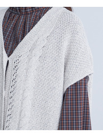 【congés payés】｜2BUY10%OFF・3BUY20%OFF｜綿リリヤーン縄柄前開きベスト 詳細画像 オートミール 11