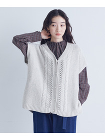 【congés payés】｜2BUY10%OFF・3BUY20%OFF｜綿リリヤーン縄柄前開きベスト 詳細画像 オートミール 4