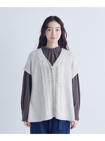 【congés payés】｜2BUY10%OFF・3BUY20%OFF｜綿リリヤーン縄柄前開きベスト 詳細画像 オートミール 5