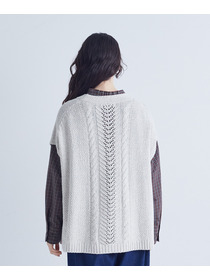 【congés payés】｜2BUY10%OFF・3BUY20%OFF｜綿リリヤーン縄柄前開きベスト 詳細画像 オートミール 7