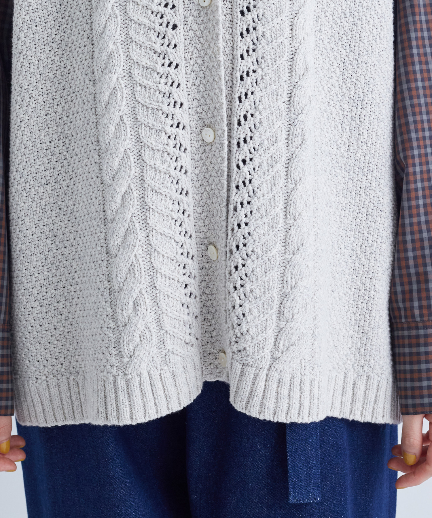 【congés payés】｜2BUY10%OFF・3BUY20%OFF｜綿リリヤーン縄柄前開きベスト 詳細画像 オートミール 12