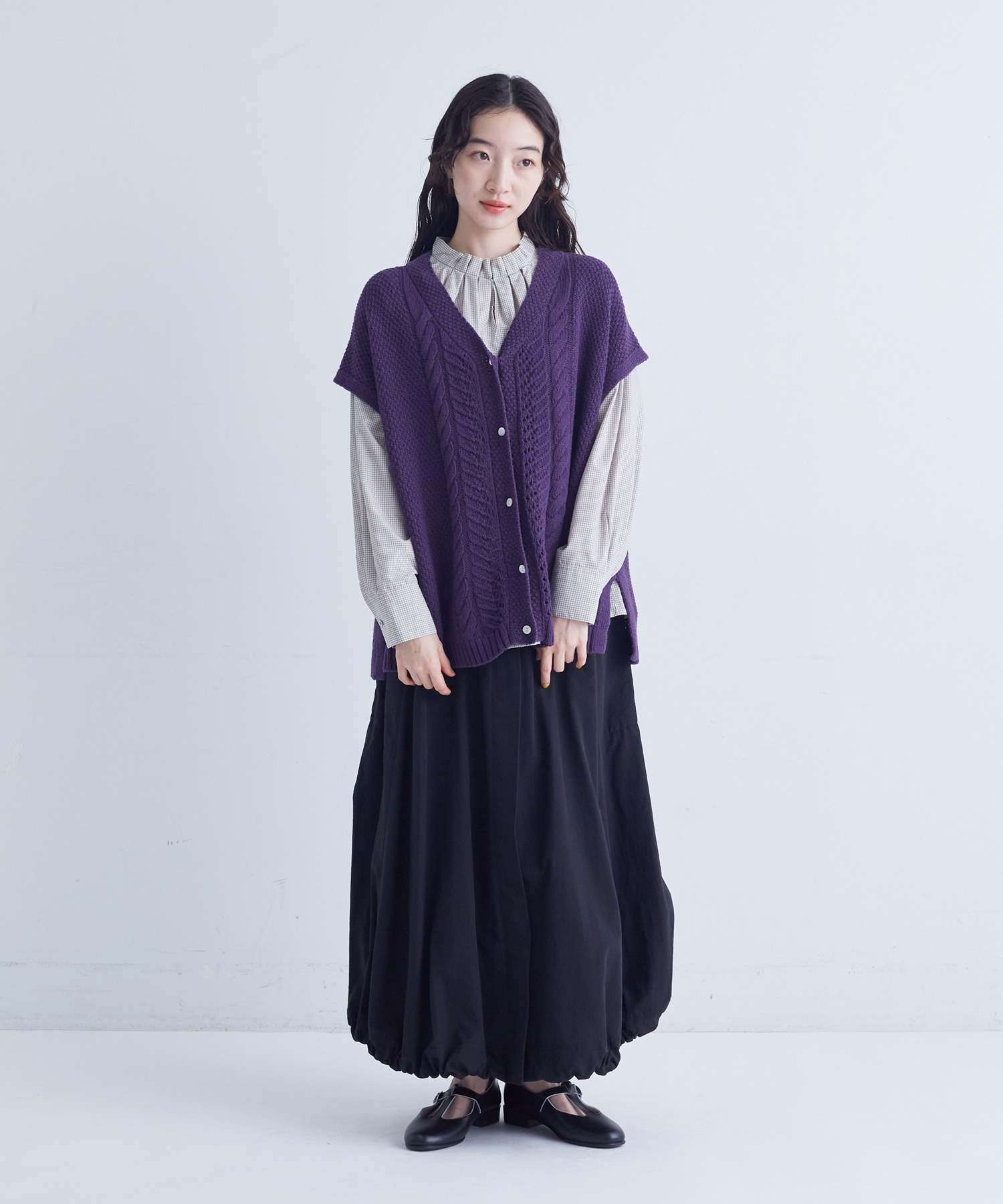 【congés payés】｜2BUY10%OFF・3BUY20%OFF｜綿リリヤーン縄柄前開きベスト 詳細画像 オートミール 13