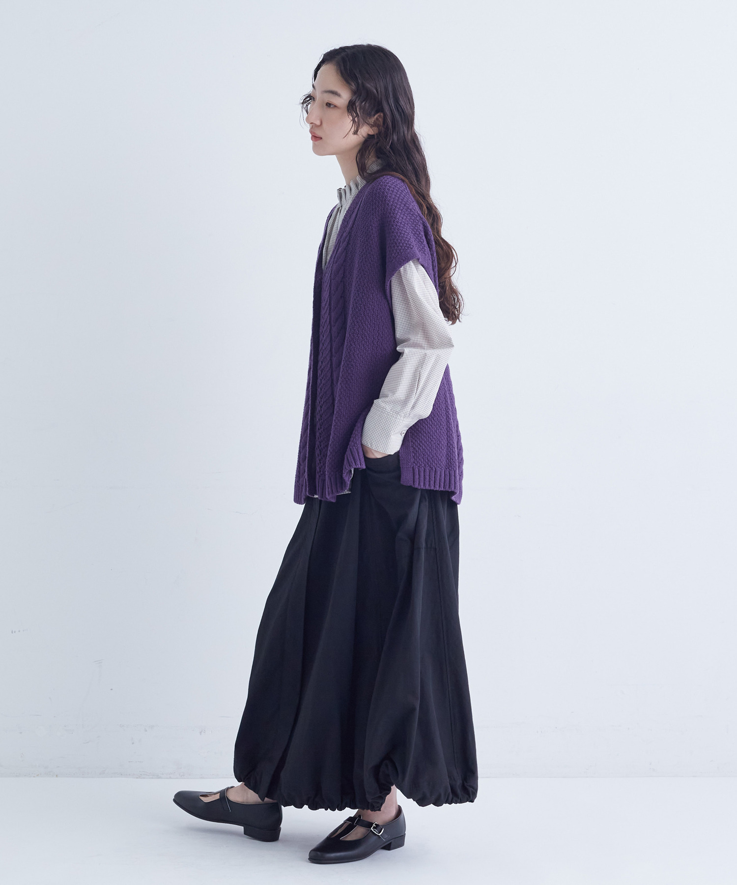 【congés payés】｜2BUY10%OFF・3BUY20%OFF｜綿リリヤーン縄柄前開きベスト 詳細画像 オートミール 14