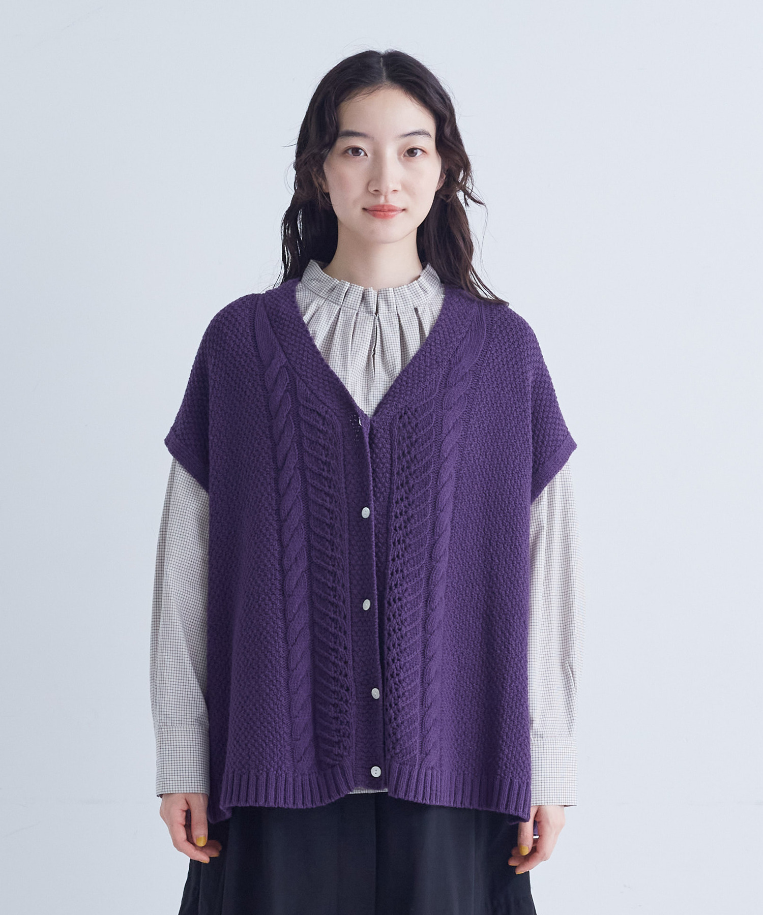 【congés payés】｜2BUY10%OFF・3BUY20%OFF｜綿リリヤーン縄柄前開きベスト 詳細画像 オートミール 16