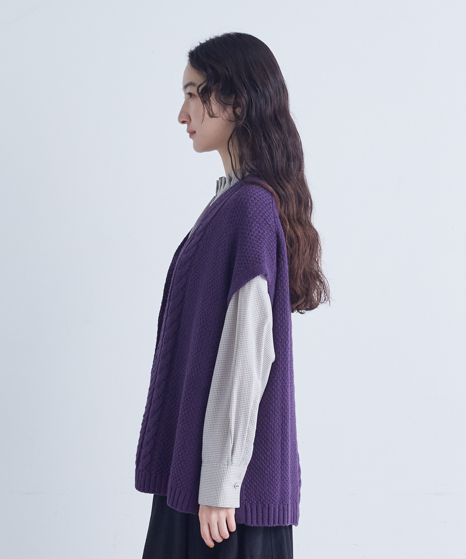 【congés payés】｜2BUY10%OFF・3BUY20%OFF｜綿リリヤーン縄柄前開きベスト 詳細画像 オートミール 17